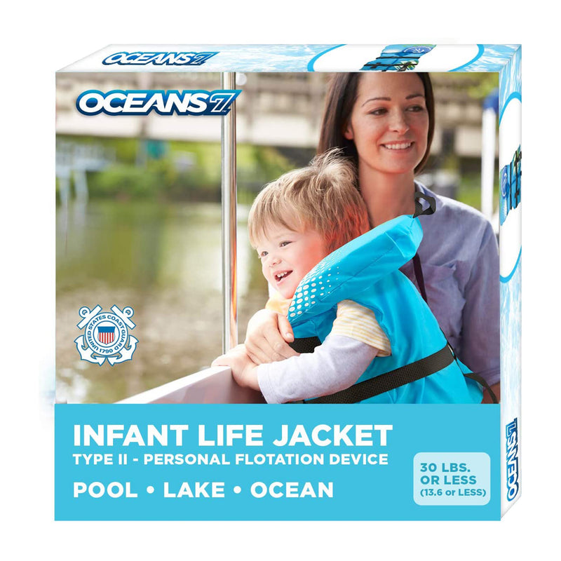 Oceans 7 Infant Life Jacket Type II PFD Flotation Swim Trainer Vest, Blue/White