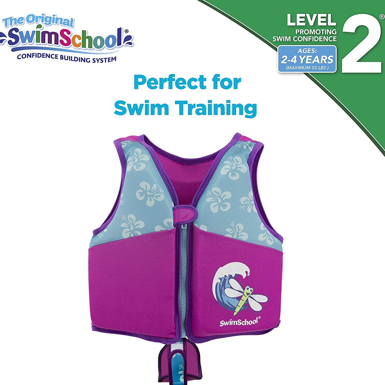 SwimSchool Flex Form Swim Trainer Vest for Ages 2 to 4, Up to 33 Pounds, Pink
