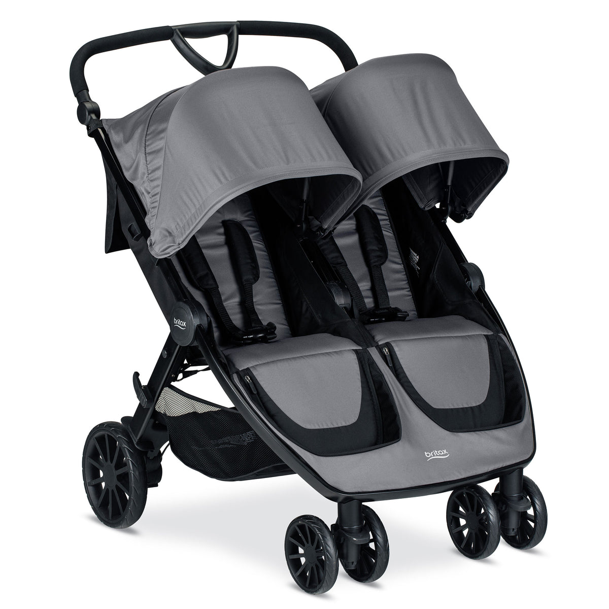 Britax Foldable B Lively Double Baby Stroller with Mesh Canopy, Gray (Open Box)