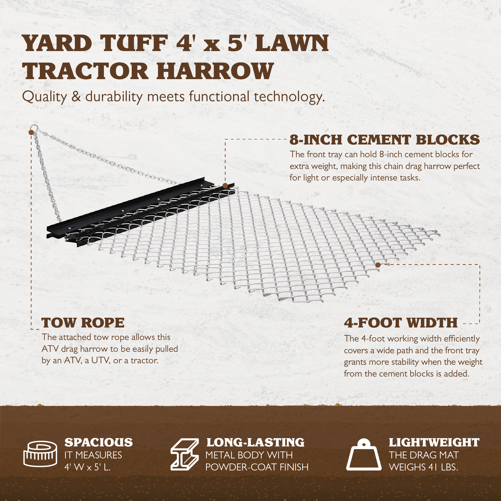Yard Tuff 5 x 4 Foot Steel Durable Chain Rake Field Leveling ATV Drag Harrow - VMInnovations