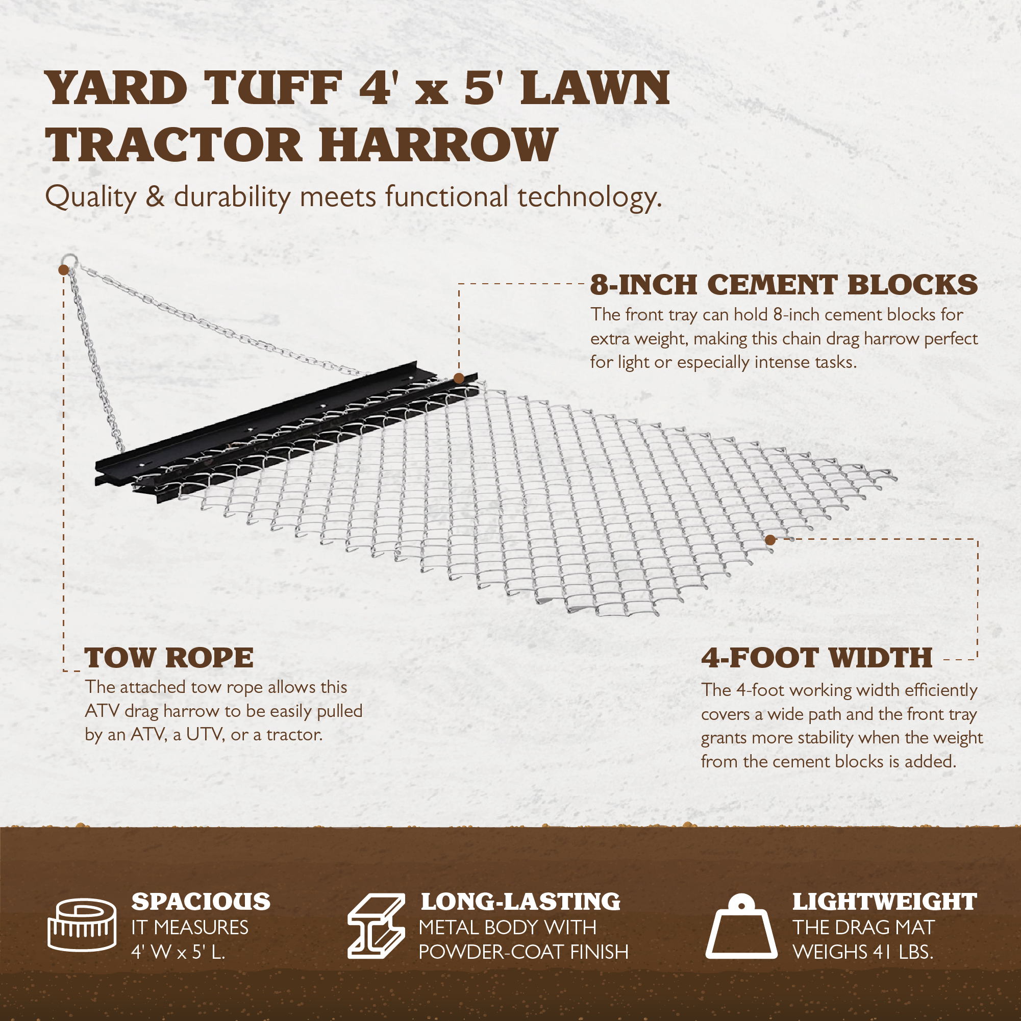 Yard Tuff 5 x 4 Foot Steel Chain Rake Field Leveling ATV Drag Harrow (Open Box) - VMInnovations
