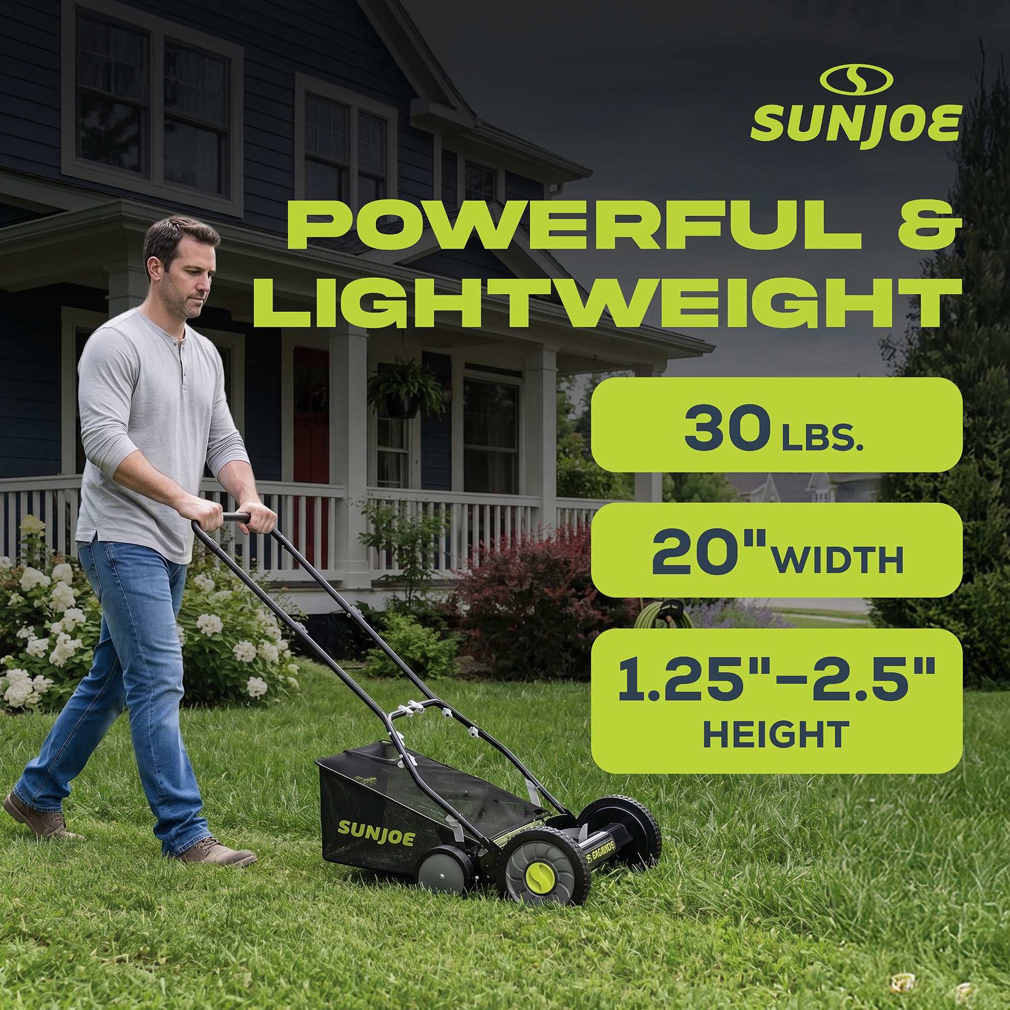 Sun Joe Manual Push Reel Lawn Mower, 20” Yard Trimmer with Grass Catcher, MJ502M