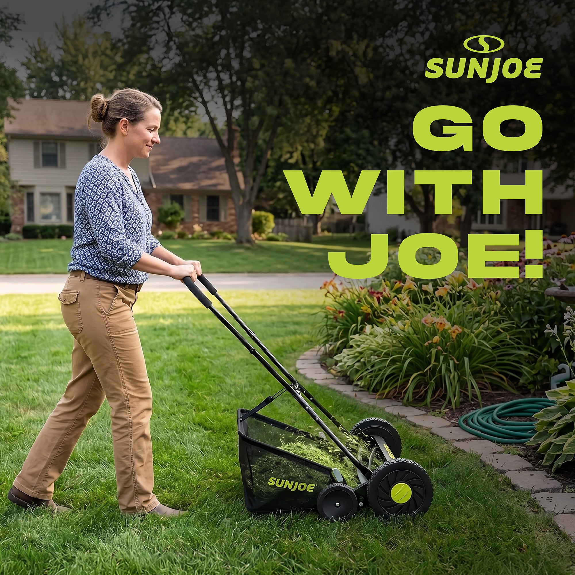 Sun Joe Manual Push Reel Lawn Mower, 20” Yard Trimmer with Grass Catcher, MJ502M