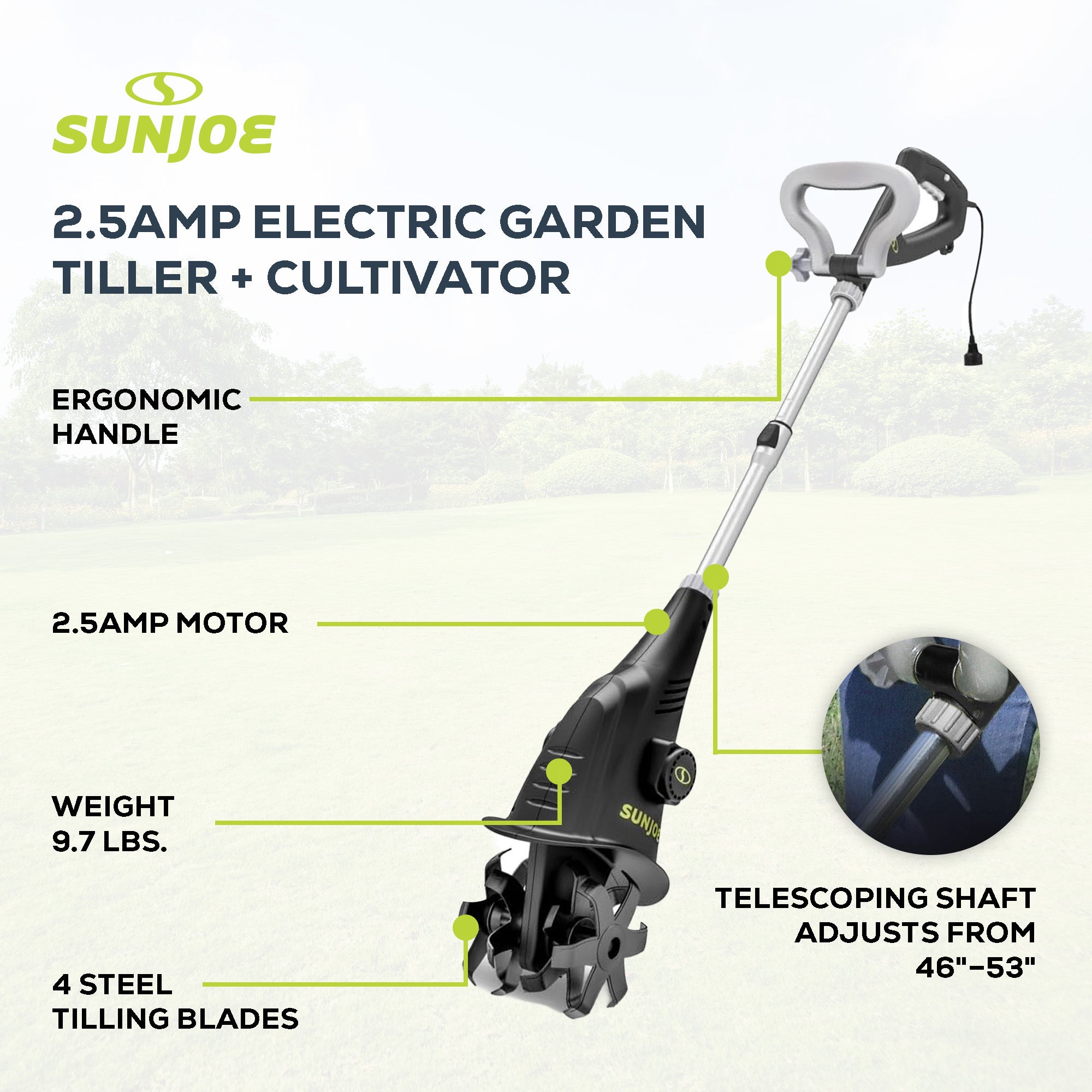 Sun Joe Electric Corded Garden Cultivator, 2.5 Amp Motor & Steel Blades, TJ599E - VMInnovations