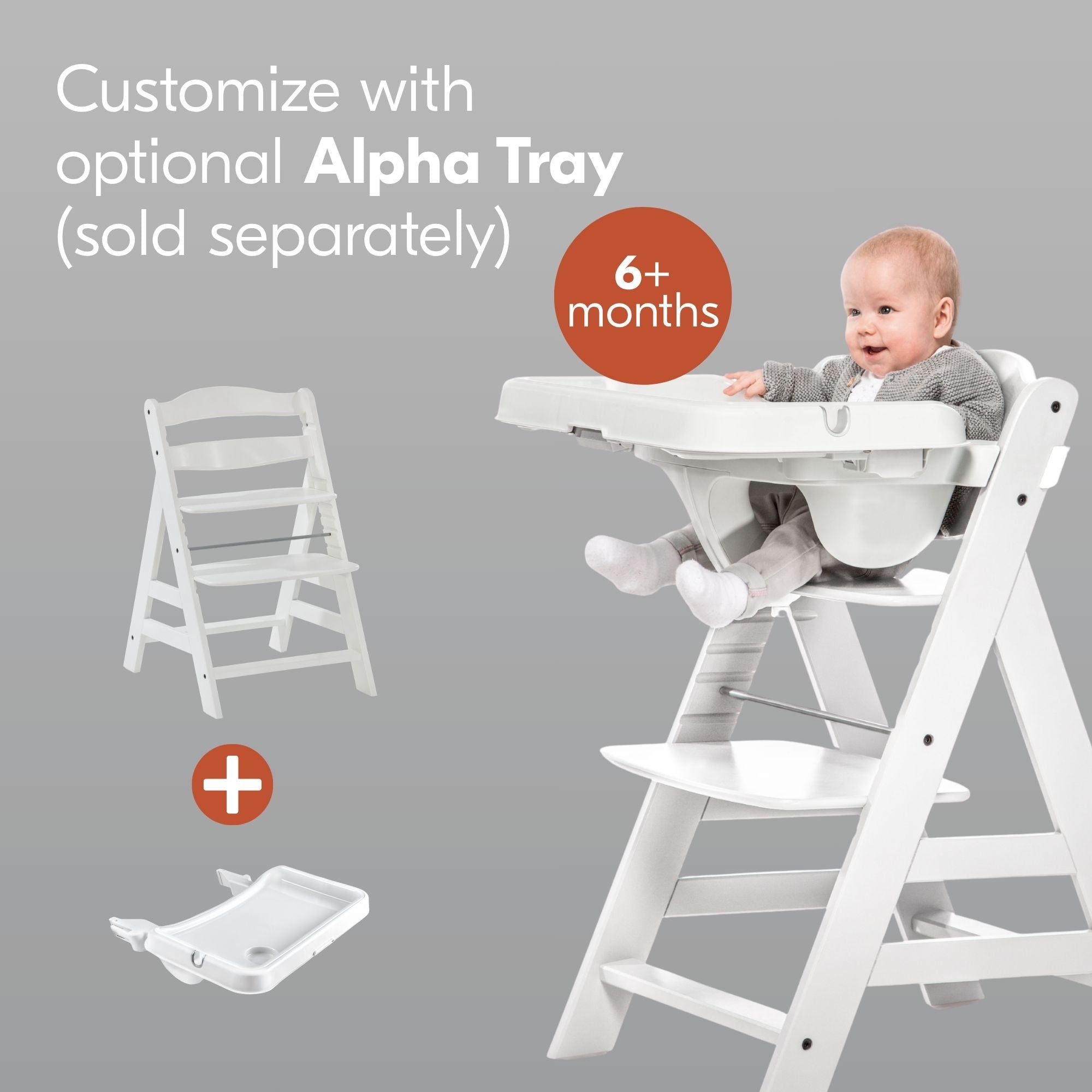 hauck Alpha High Chair Tray Table Compatible with Wooden Alpha+ and Beta+, White - VMInnovations