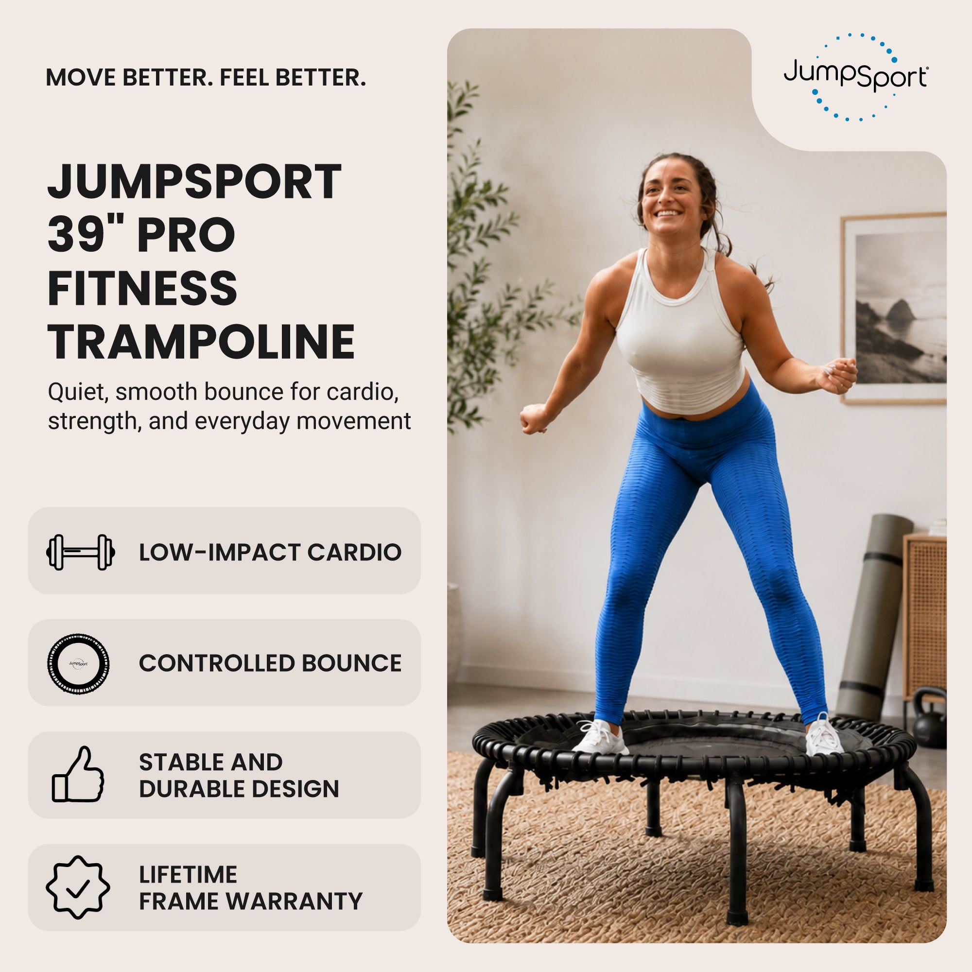 JumpSport 350 PRO Indoor Durable 39-Inch Fitness Trampoline, Black (Used) - VMInnovations