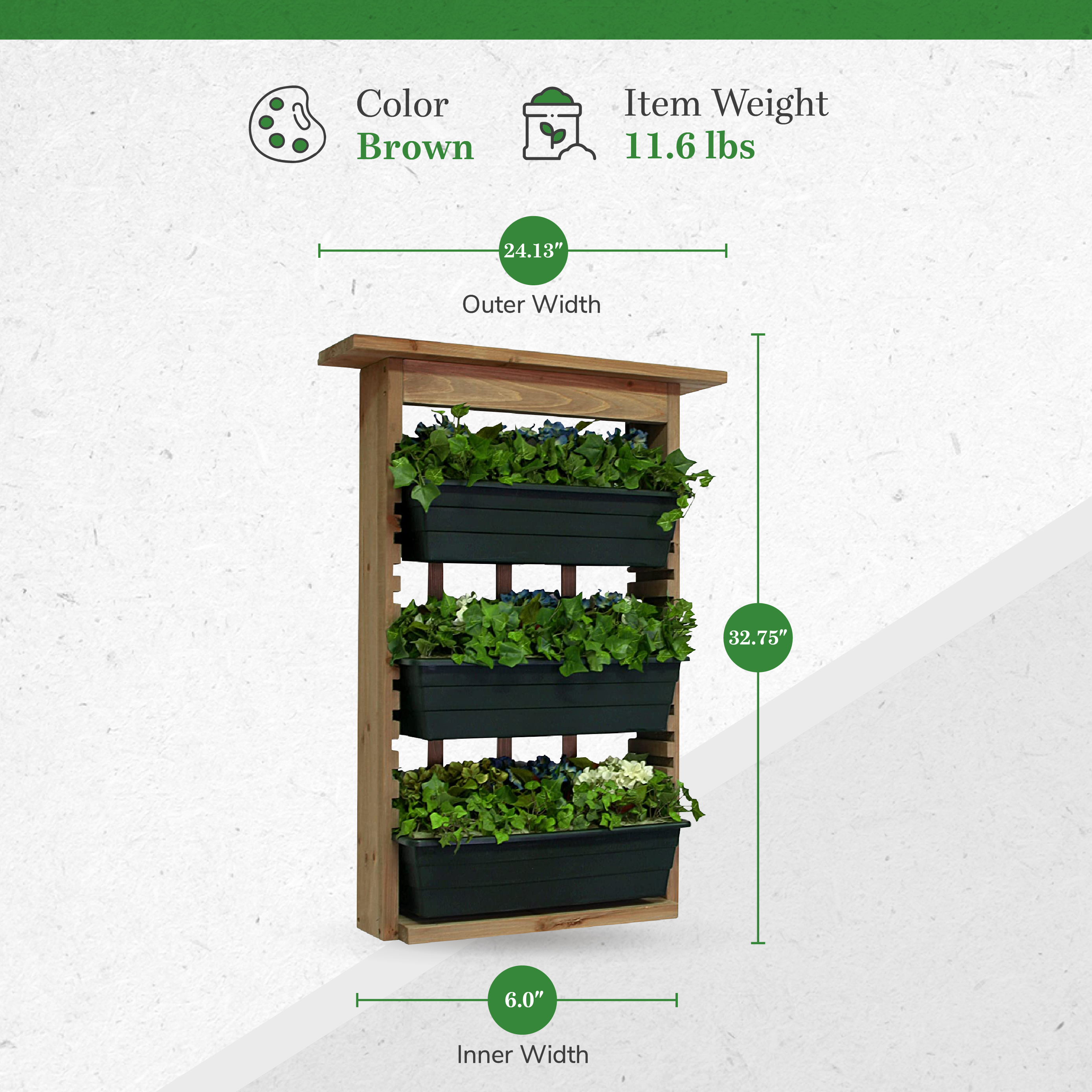 Algreen Gardenview Decorative Trellis with 3 Vertical Wall Hanging Planters - VMInnovations