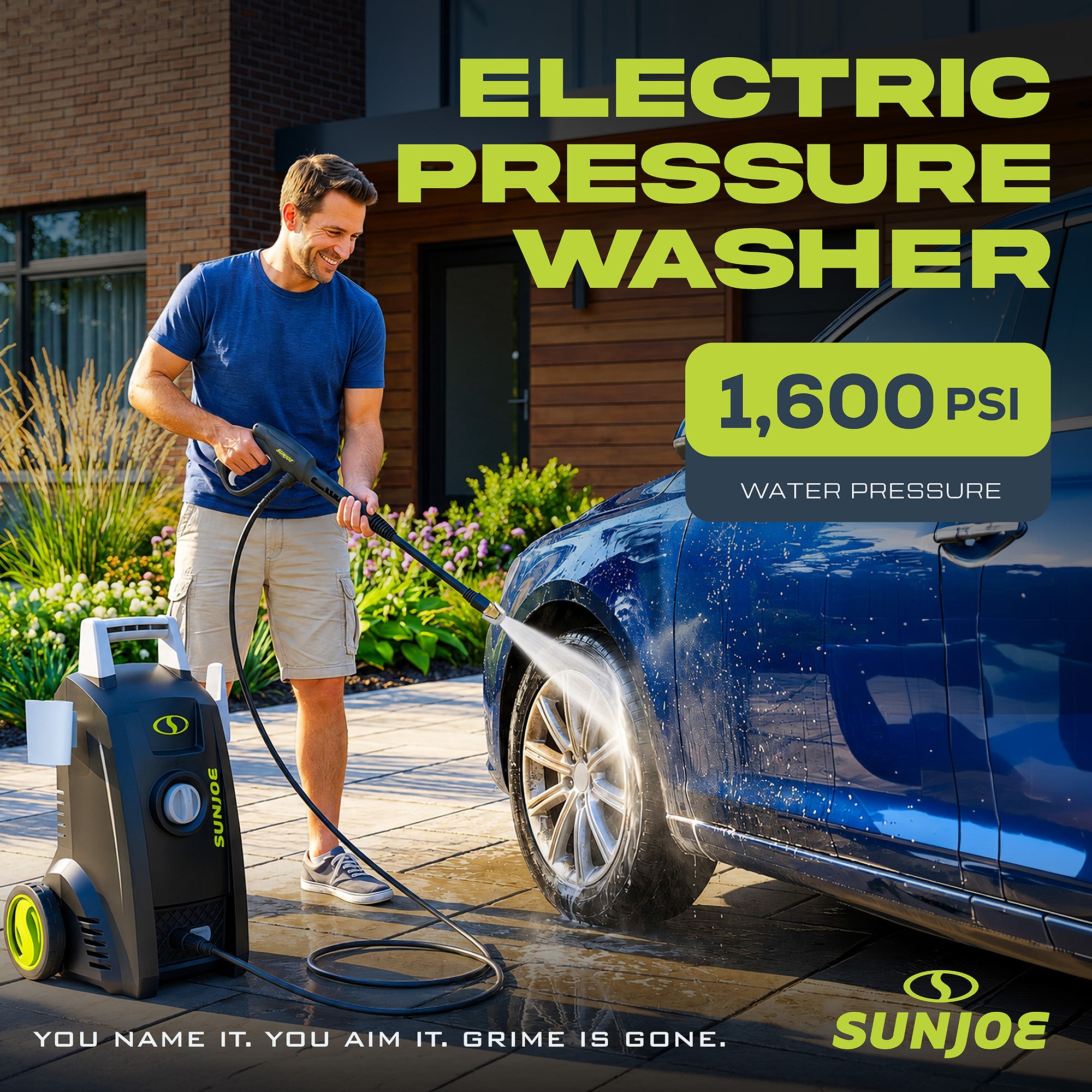 Sun Joe Electric Pressure Washer with 11-Amp Motor and 1.1 GPM, SPX1000 - Portable Water Cleaner with Adjustable Spray Wand for Car, Garden, and Patio Washing and Cleaning
