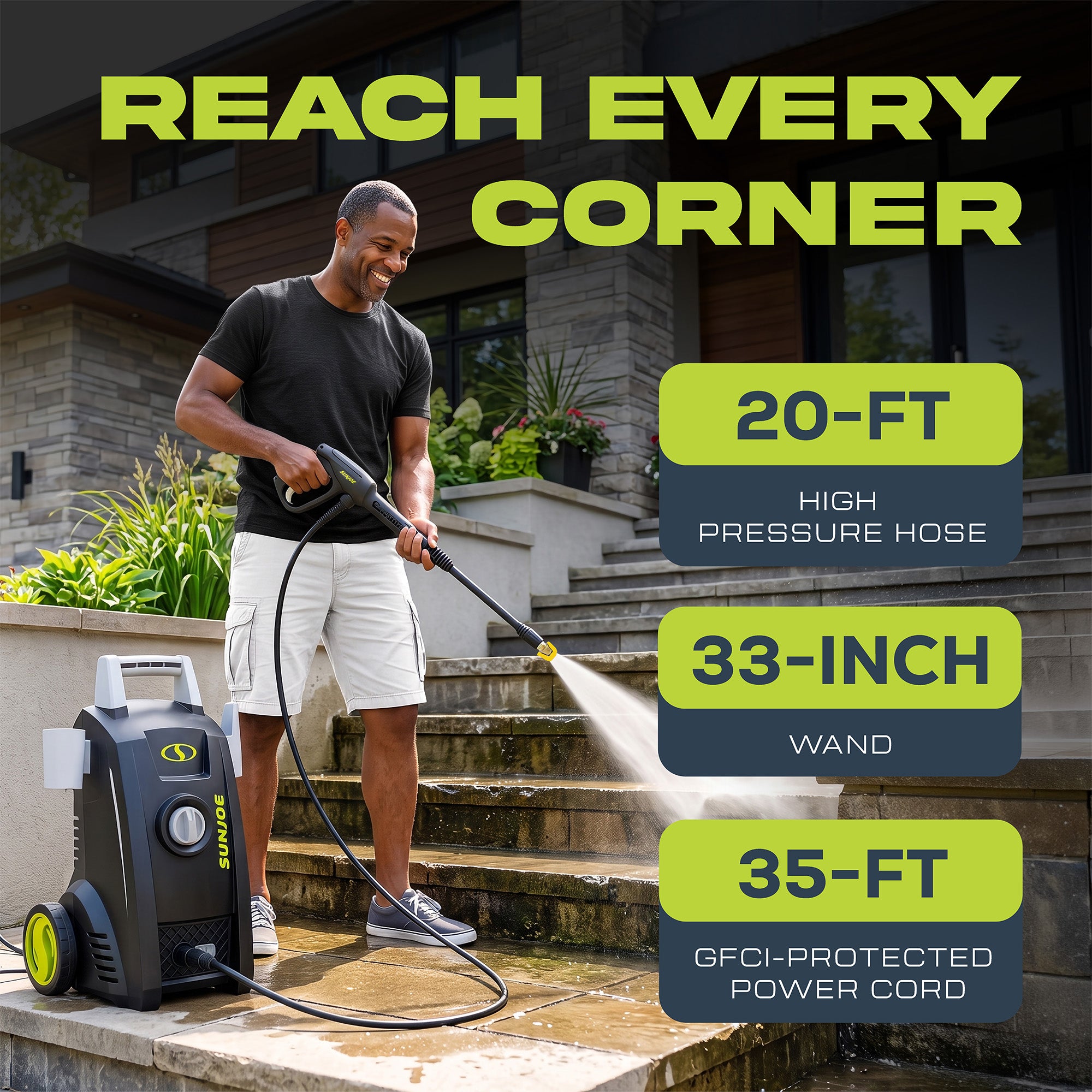 Sun Joe Electric Pressure Washer with 11-Amp Motor and 1.1 GPM, SPX1000 - Portable Water Cleaner with Adjustable Spray Wand for Car, Garden, and Patio Washing and Cleaning