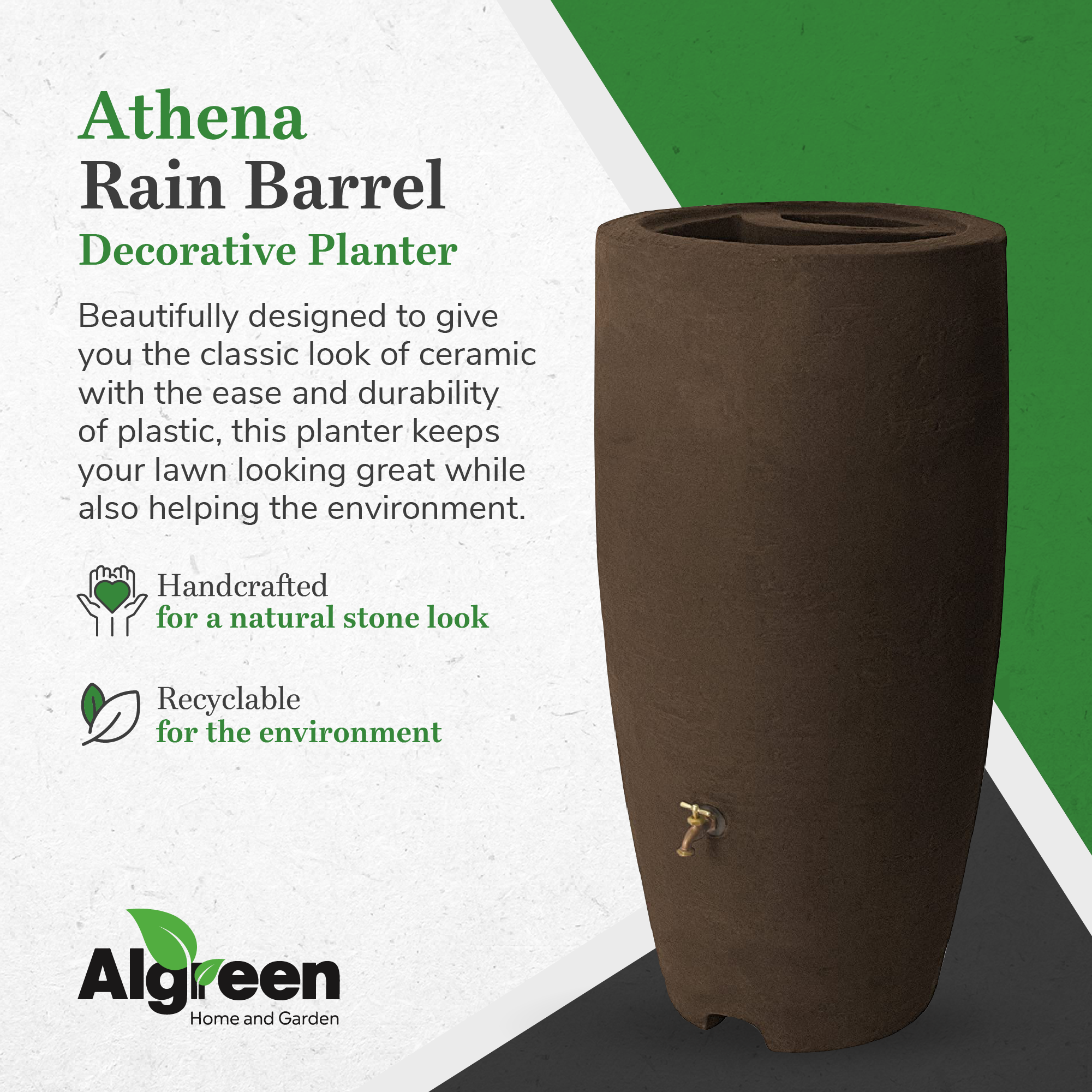 Algreen Athena 80G Plastic Rain Water Collection Barrel, Brownstone (For Parts)