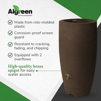 Algreen Athena 80 Gallon Plastic Rain Water Collection Drum Barrel, Brownstone