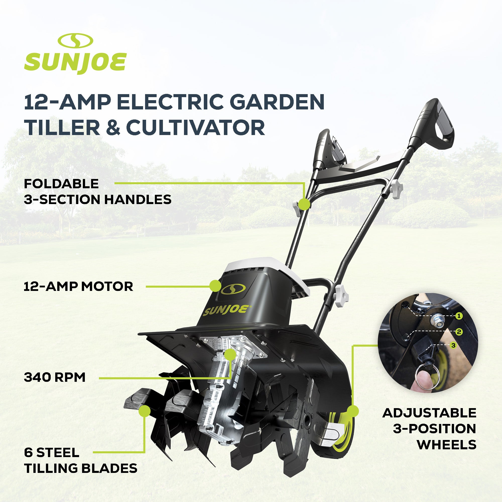 Sun Joe 12-Amp 6 Steel Tines Electric Corded Garden Cultivator (Open Box)