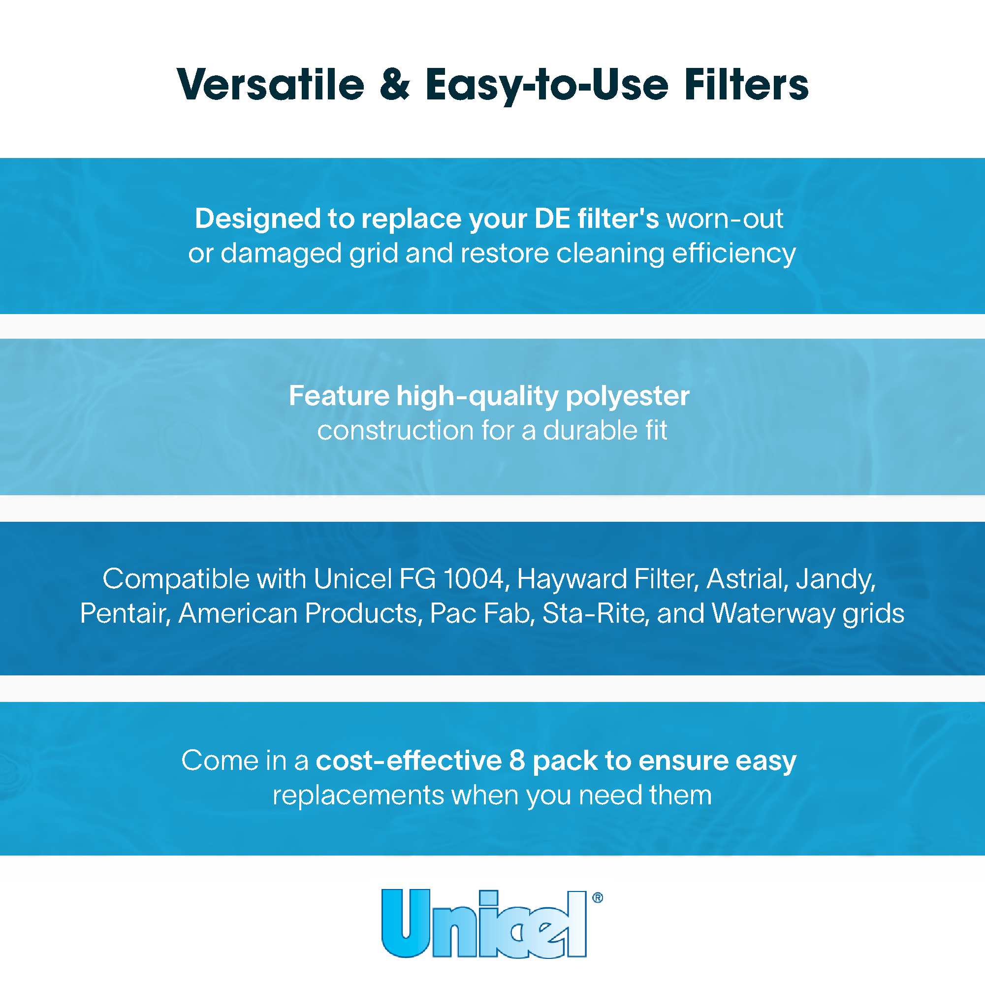 Unicel FG-1004 48 Square Foot Replacement DE Grid Swimming Pool Filter, 8 Pack - VMInnovations