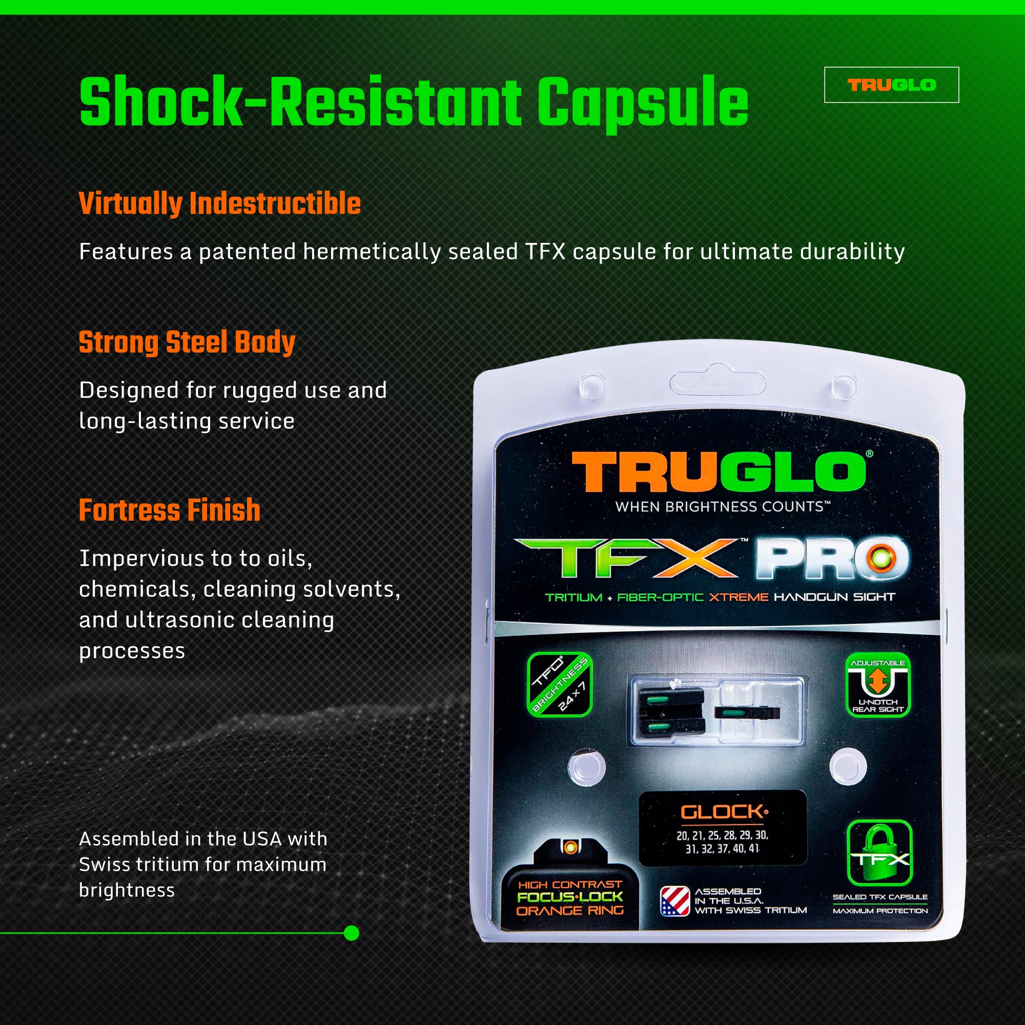 TruGlo TG13GL2PC TFK Pro Fiber Optic Tritium Handgun Sight, Fits Glock Models - VMInnovations