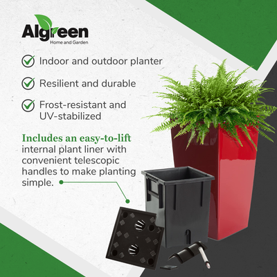 Algreen Modena 22" Inside/Outside Self-Watering Square Planter Pot w/Wheels, Red