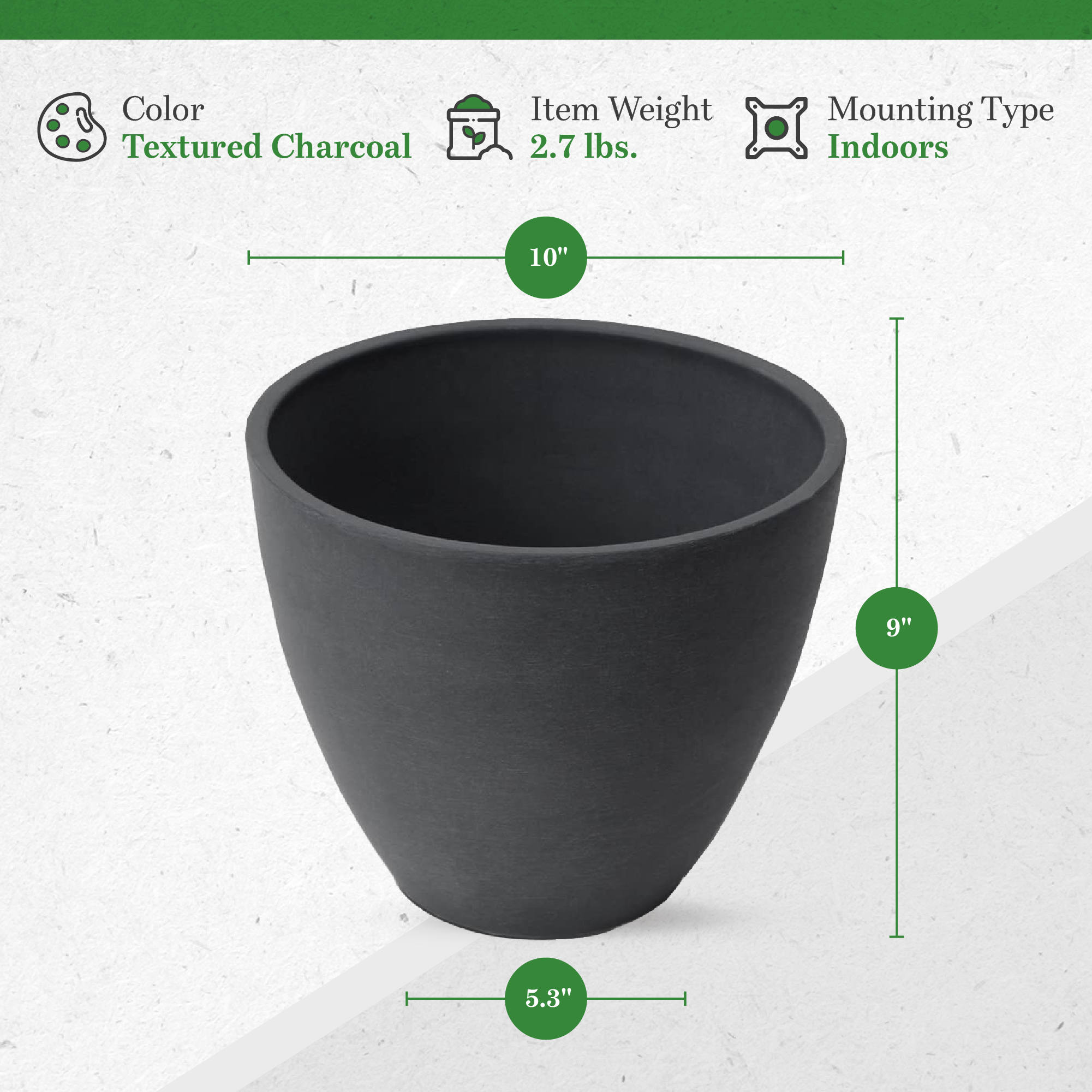 Algreen Valencia 10 Inch x 8.3 Inch Flower Plant Pot Planter, Charcoal (Used)