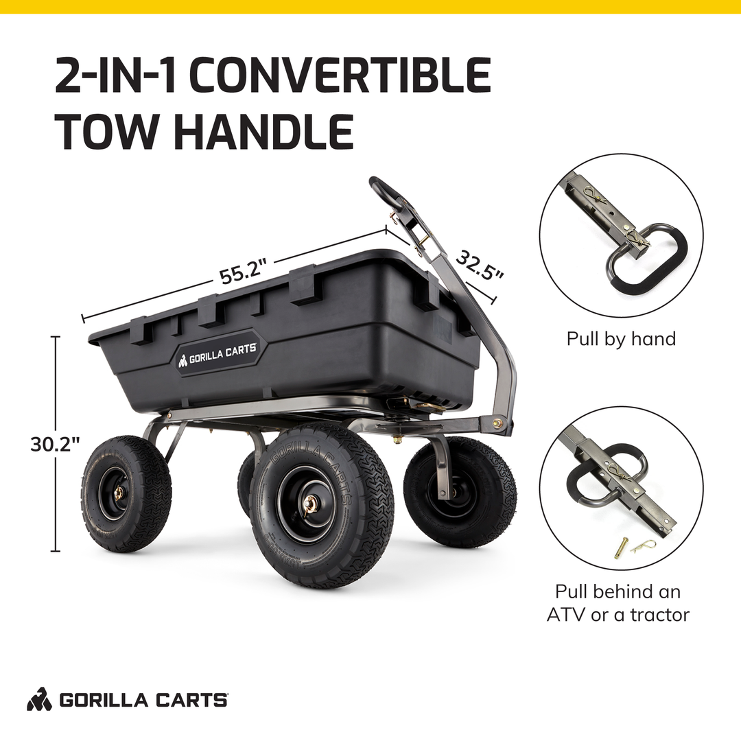 Gorilla Carts Heavy Duty Poly Yard Dump Cart Garden Wagon with 15 Inch Tires - VMInnovations