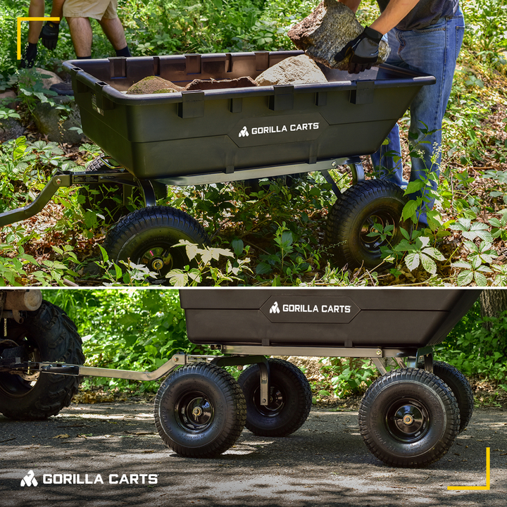Gorilla Carts Heavy Duty Poly Yard Dump Cart Garden Wagon with 15 Inch Tires - VMInnovations