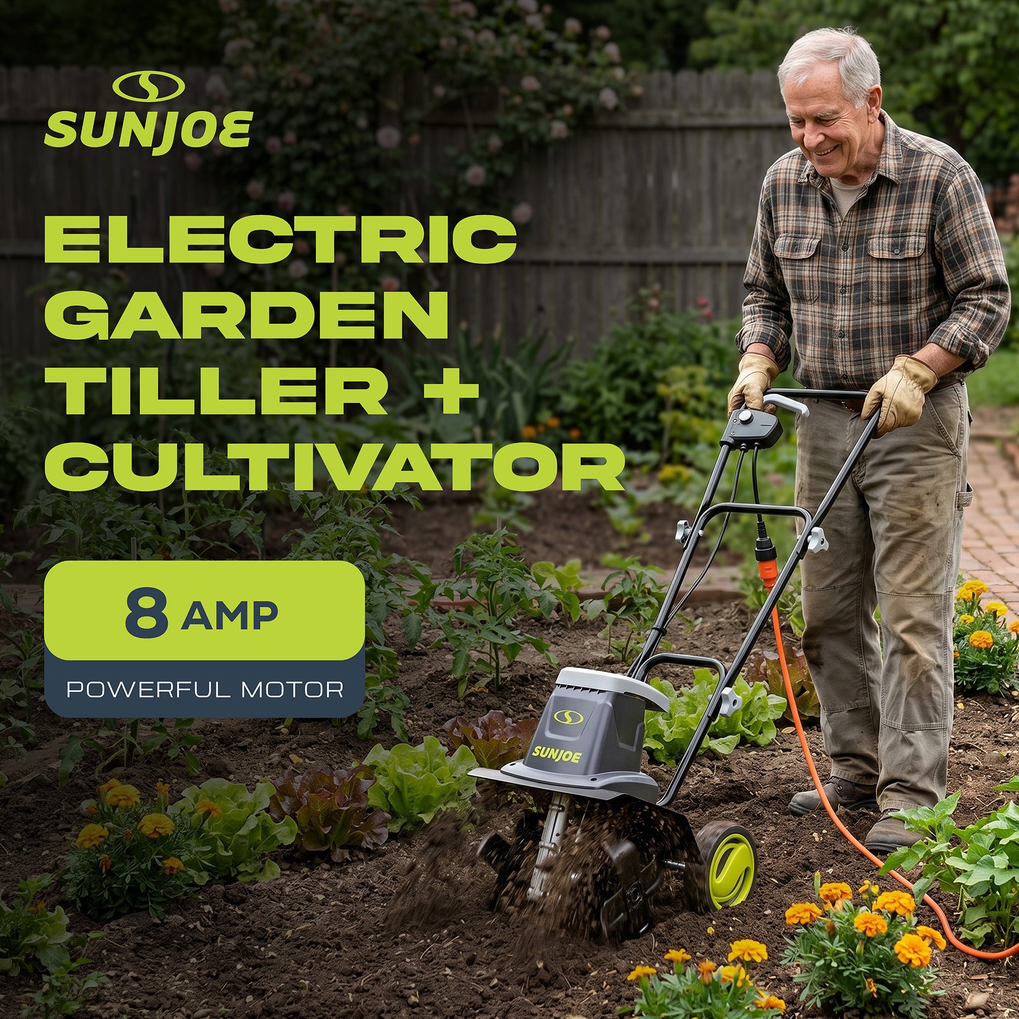 Sun Joe Electric Garden Tiller/Cultivator, 3 Position Height Adjustment, TJ602E