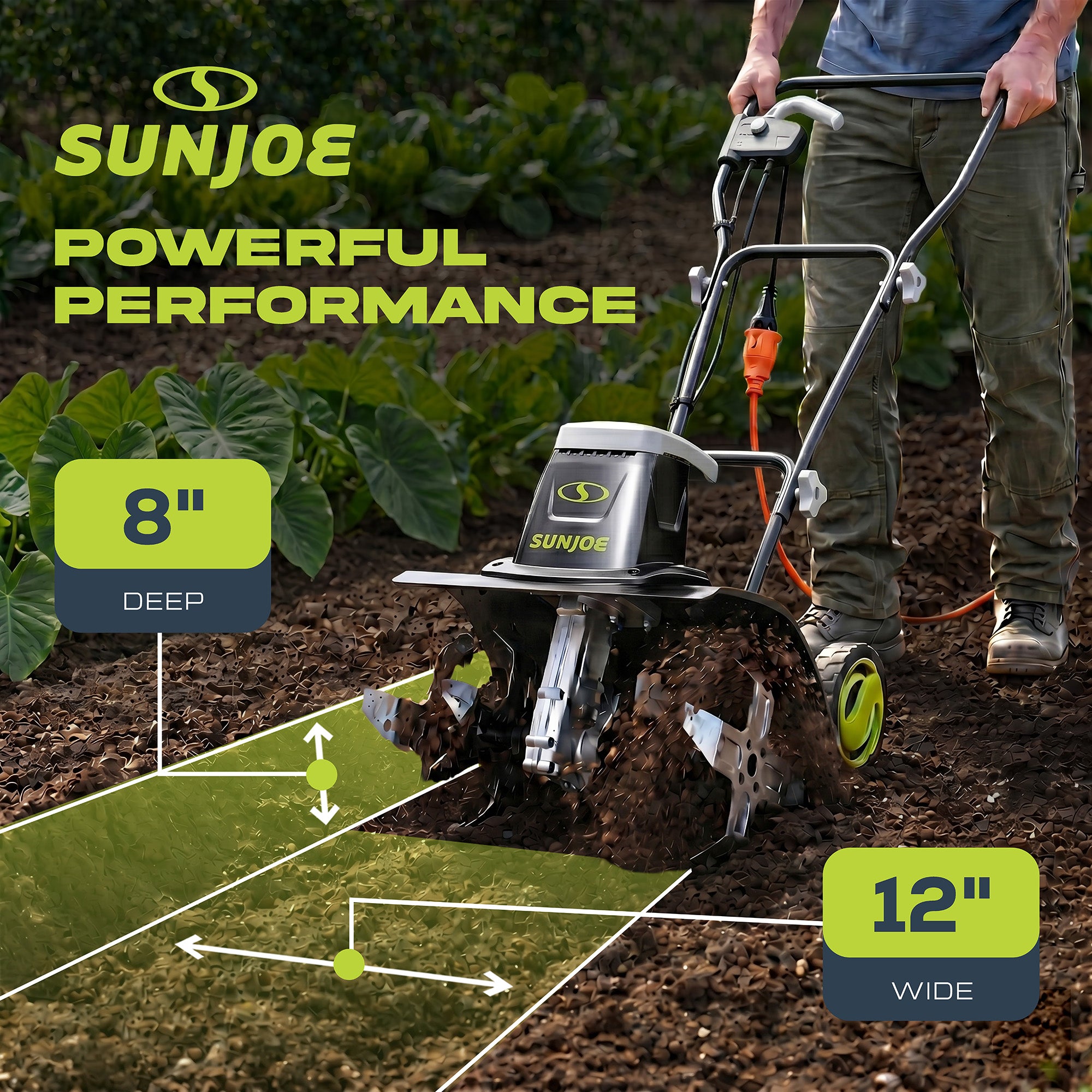 Sun Joe Electric Garden Tiller/Cultivator, 3 Position Height Adjustment, TJ602E