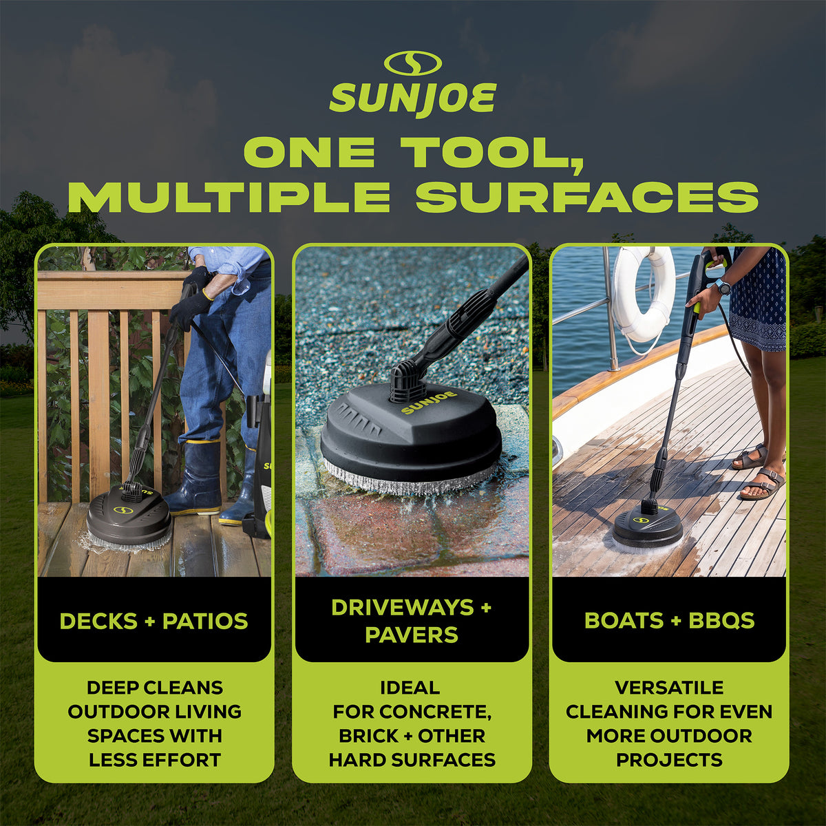 Sun Joe 10" Pressure Washer Attachment, Multi Surface, Green/Black (Open Box) - VMInnovations