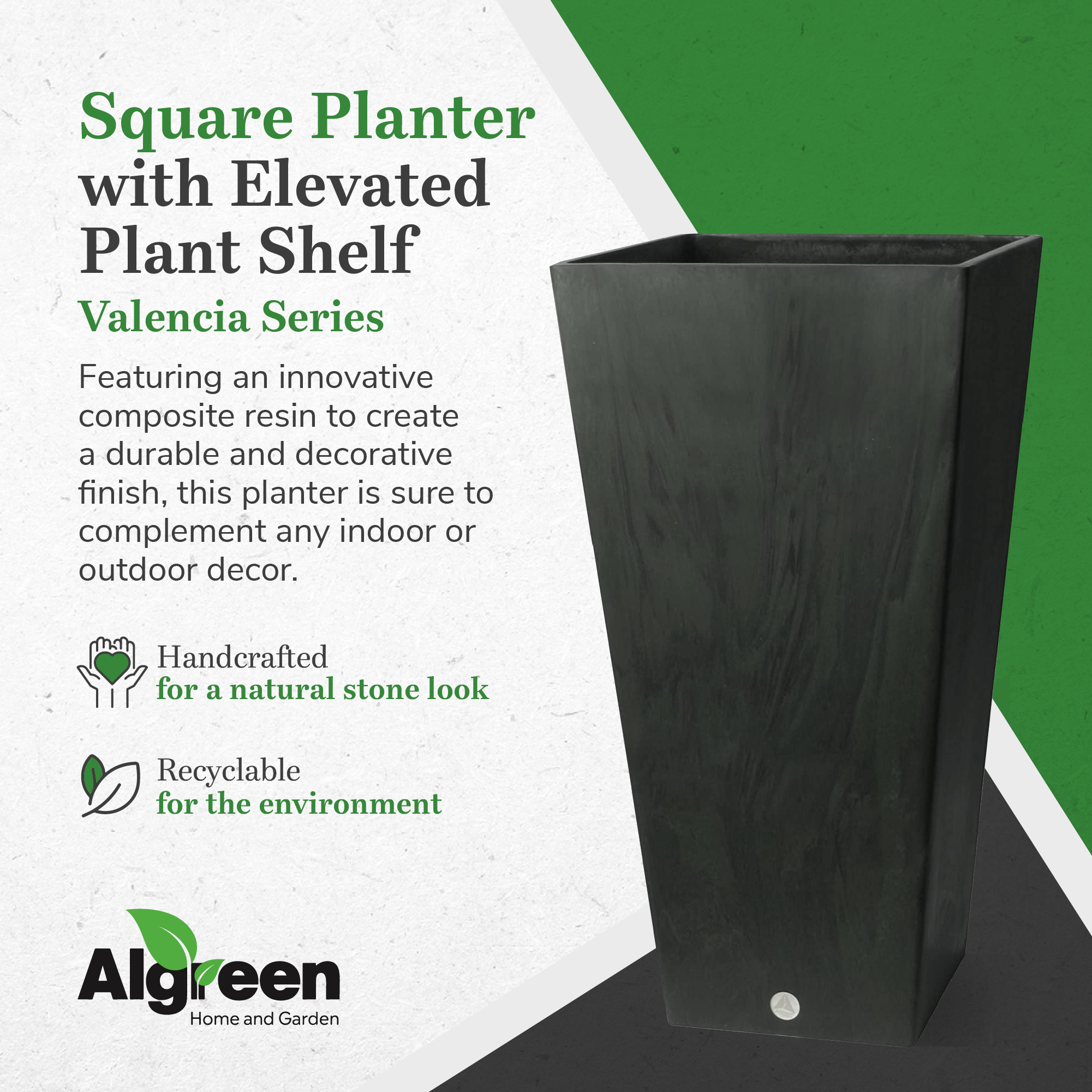Algreen Valencia 31" Inside/Outside Square Planter Pot, Matte Black (Open Box) - VMInnovations