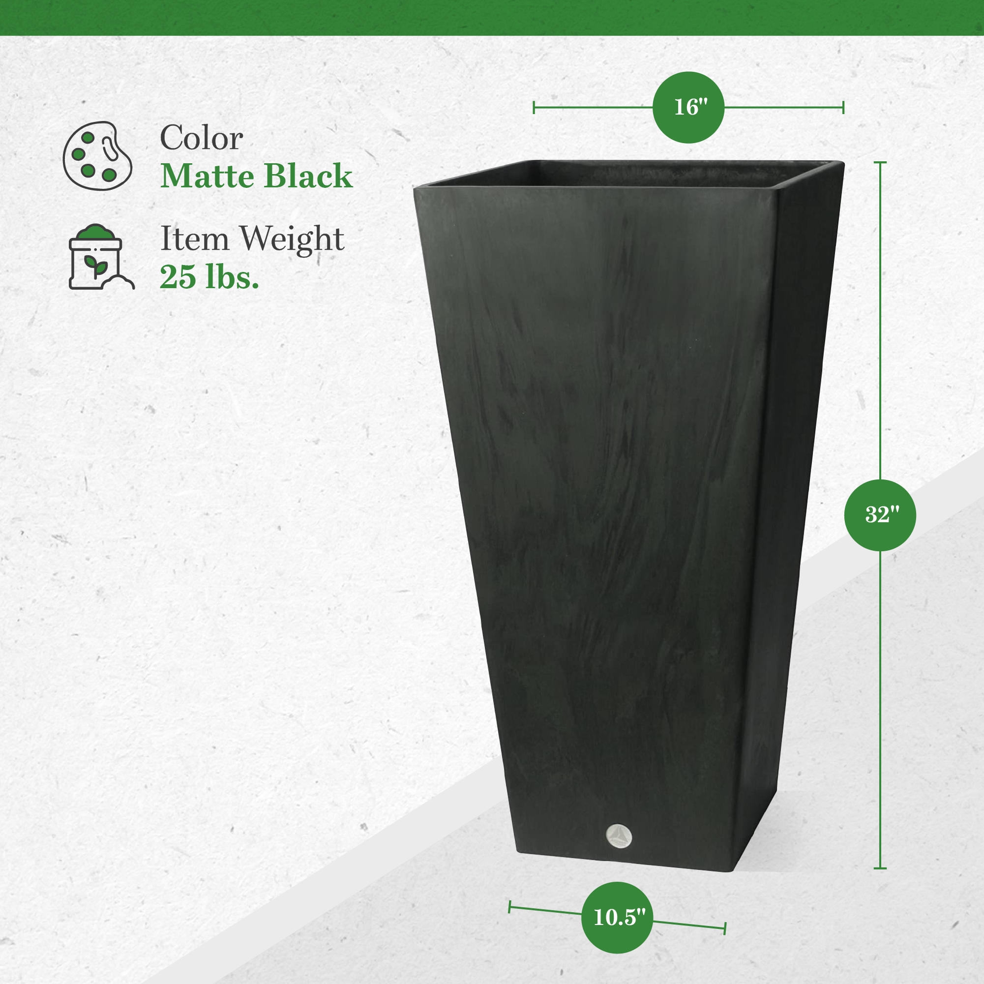Algreen Valencia 31" Inside/Outside Square Planter Pot, Matte Black (Open Box) - VMInnovations