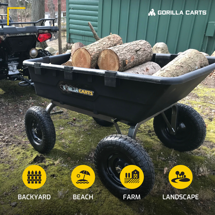 Gorilla Carts Heavy Duty Poly Yard Dump Cart Garden Wagon with 16 Inch Tires - VMInnovations