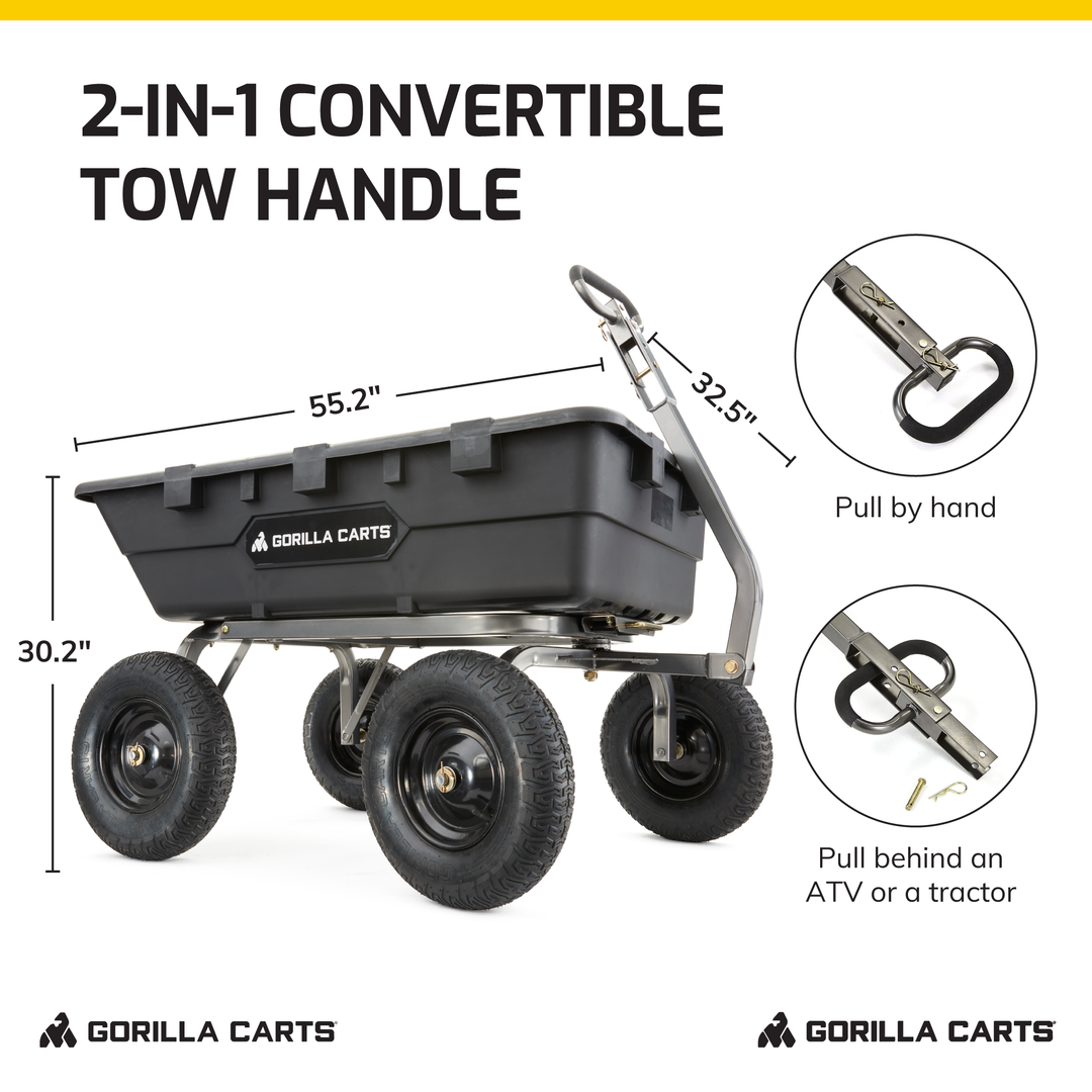 Gorilla Carts Heavy Duty Poly Yard Dump Cart Garden Wagon with 16 Inch Tires - VMInnovations