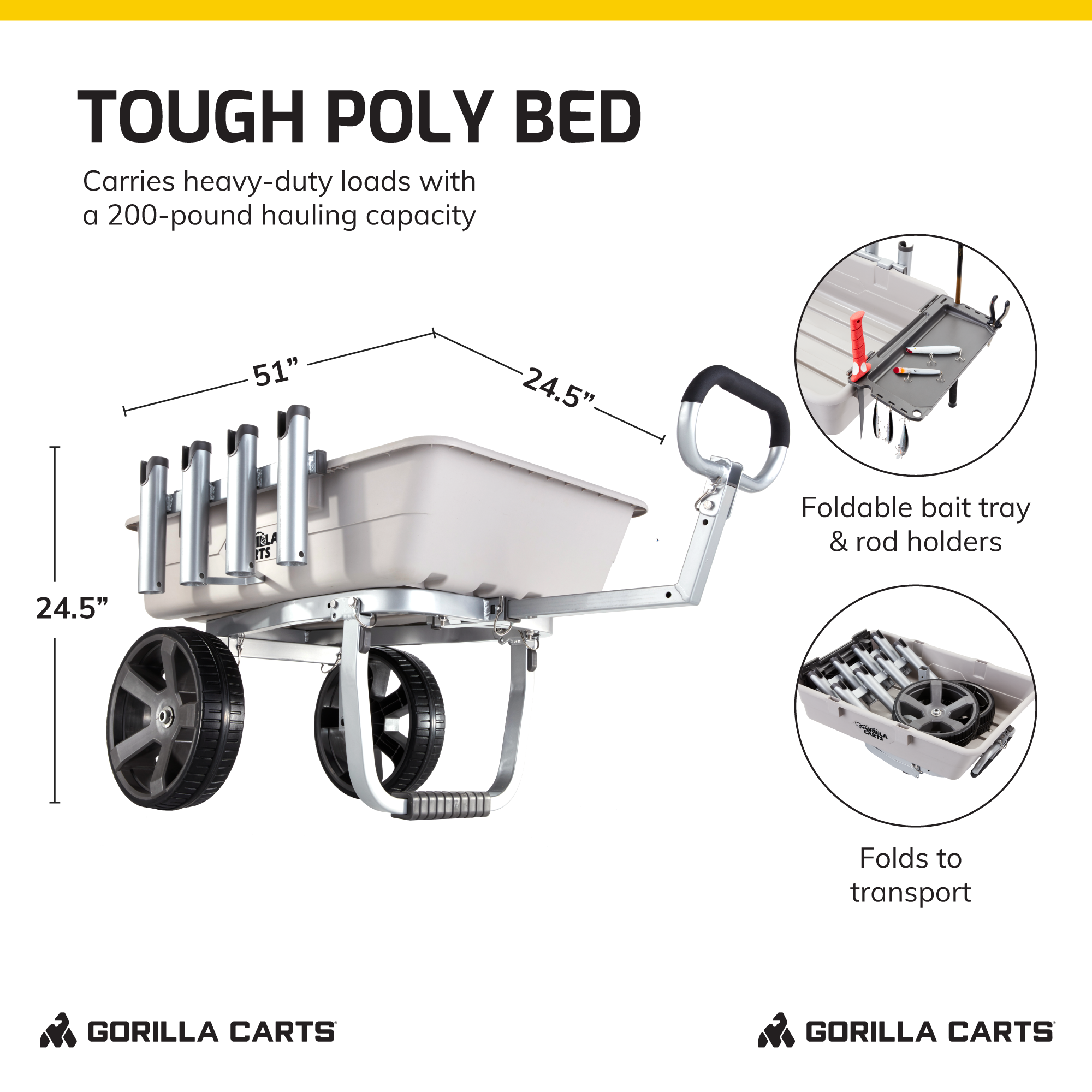 Gorilla Carts 200 Pound Capacity Heavy Duty Poly Fish and Marine Utility Cart - VMInnovations