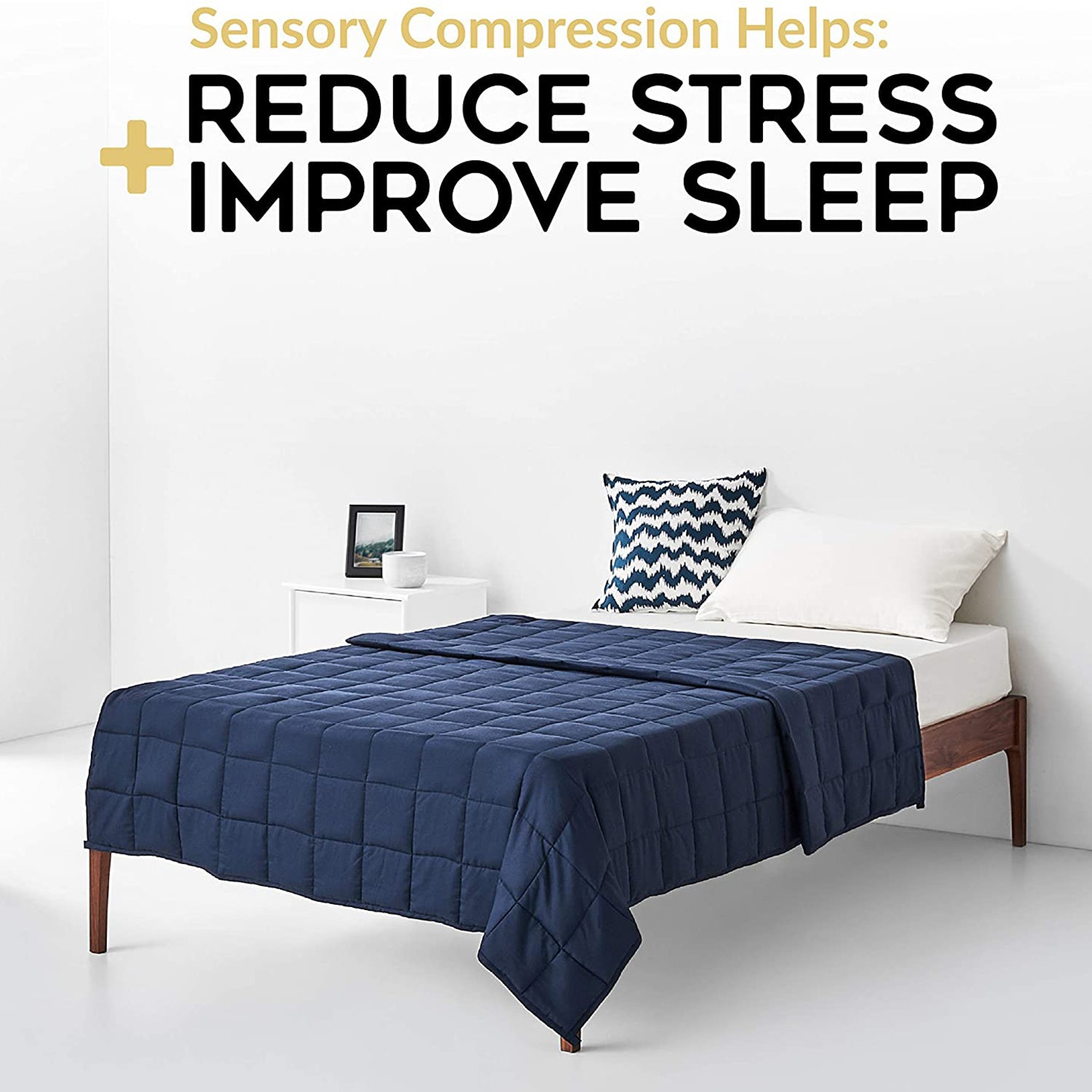 YnM Cotton 48 x 72" 15 Lb Weighted Blanket for Twin & Full Beds, Navy (Open Box) - VMInnovations