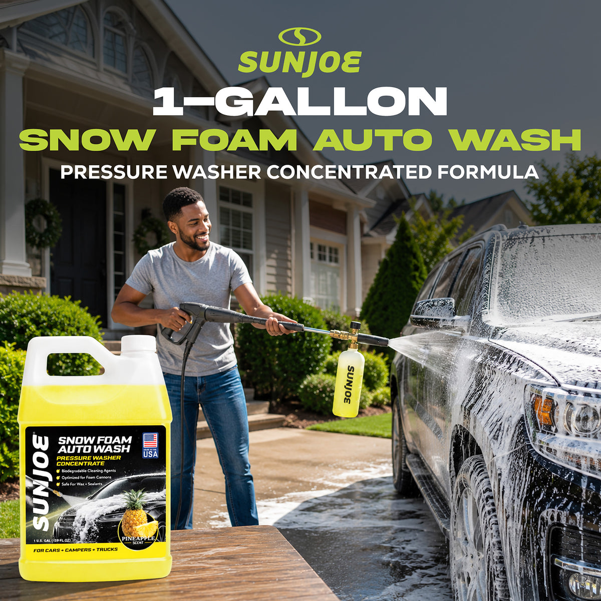 Sun Joe Snow Foam Pineapple Scented Car Wash Soap & Cleaner, 1 Gallon, FCS1G - VMInnovations