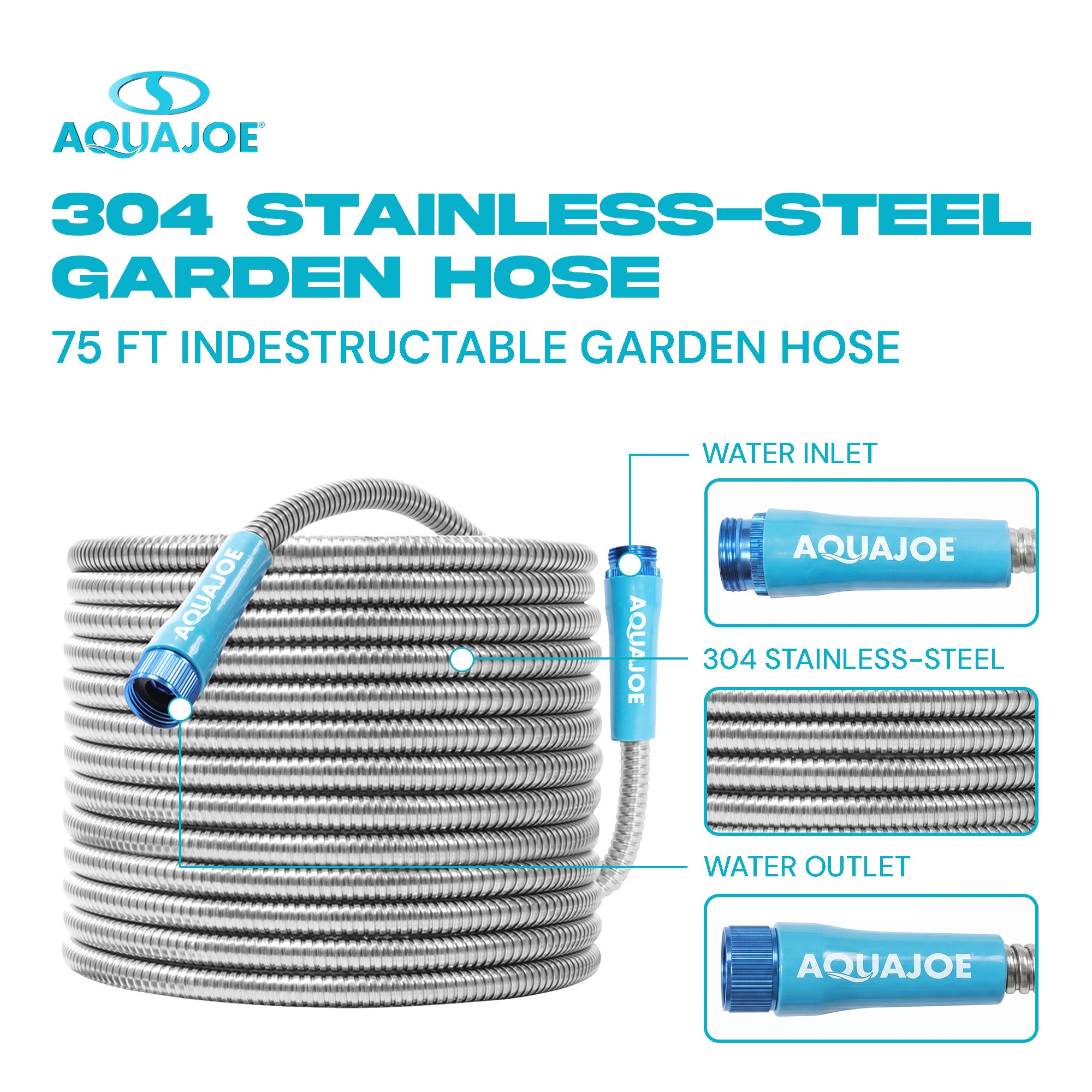 Aqua Joe 75 Ft Heavy Duty Stainless Steel Garden Hose, 1/2" Diameter, AJSGH75 - VMInnovations
