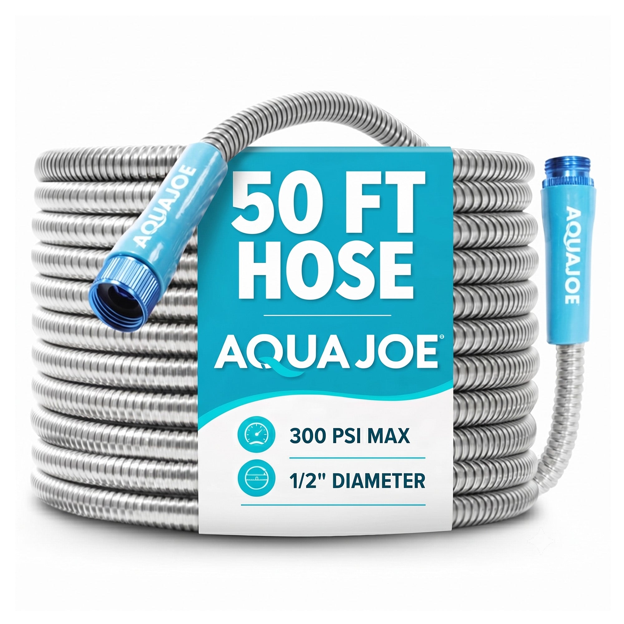 Aqua Joe 50 Ft Heavy Duty Stainless Steel Garden Hose, 1/2" Diameter, AJSGH50