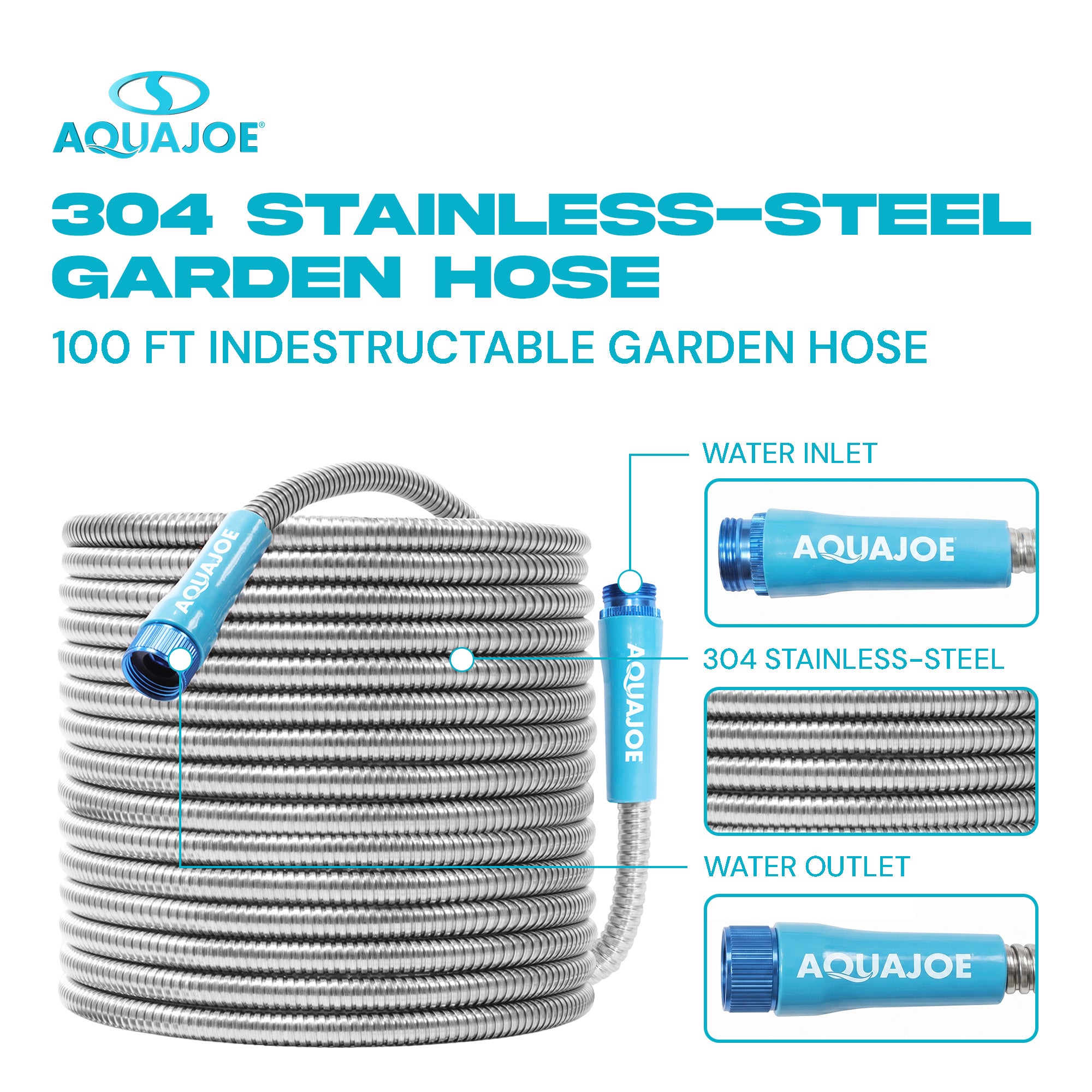 Aqua Joe 100 Ft Heavy Duty Stainless Steel Garden Hose, 1/2" Diameter, AJSGH100 - VMInnovations