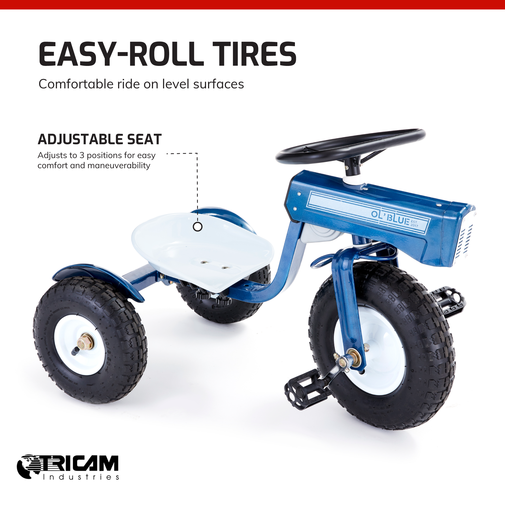 Tricam 22 Inch Kids Steel Ol Blue Tractor Tricycle w/ Adjustable Seat (Open Box) - VMInnovations