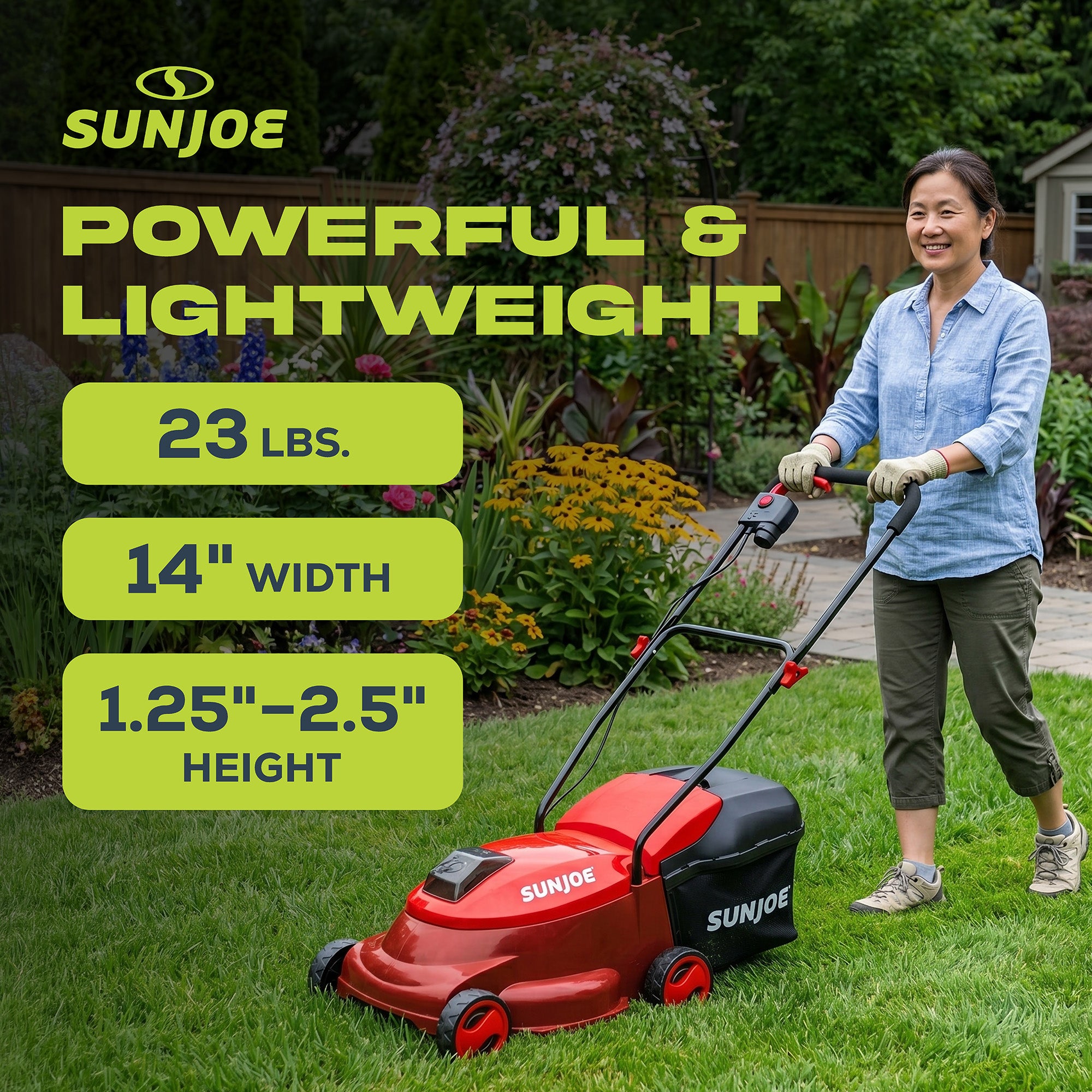 Sun Joe Cordless Lawn Mower, 28V, 14", 10.6 Gal Detachable Bag, MJ401C-XR-RED - VMInnovations