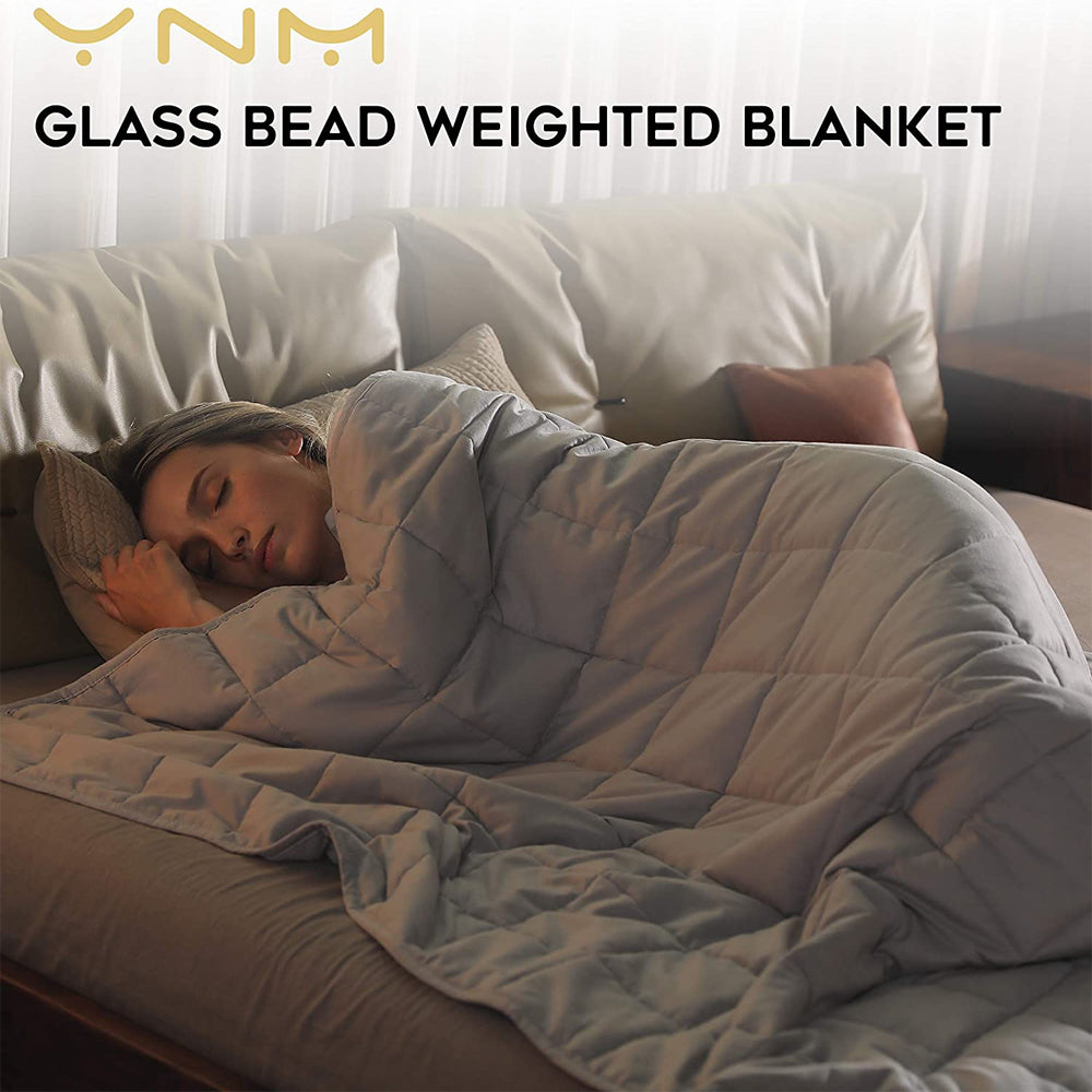 YnM Original Cotton 48x72 In 15lb Glass Bead Weighted Blanket, Gray (Open Box) - VMInnovations