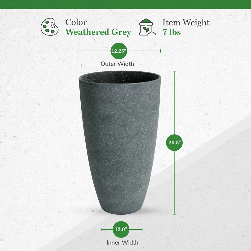 Algreen Acerra Weather Resistant Composite Tall Vase Planter Pot, Gray Stucco