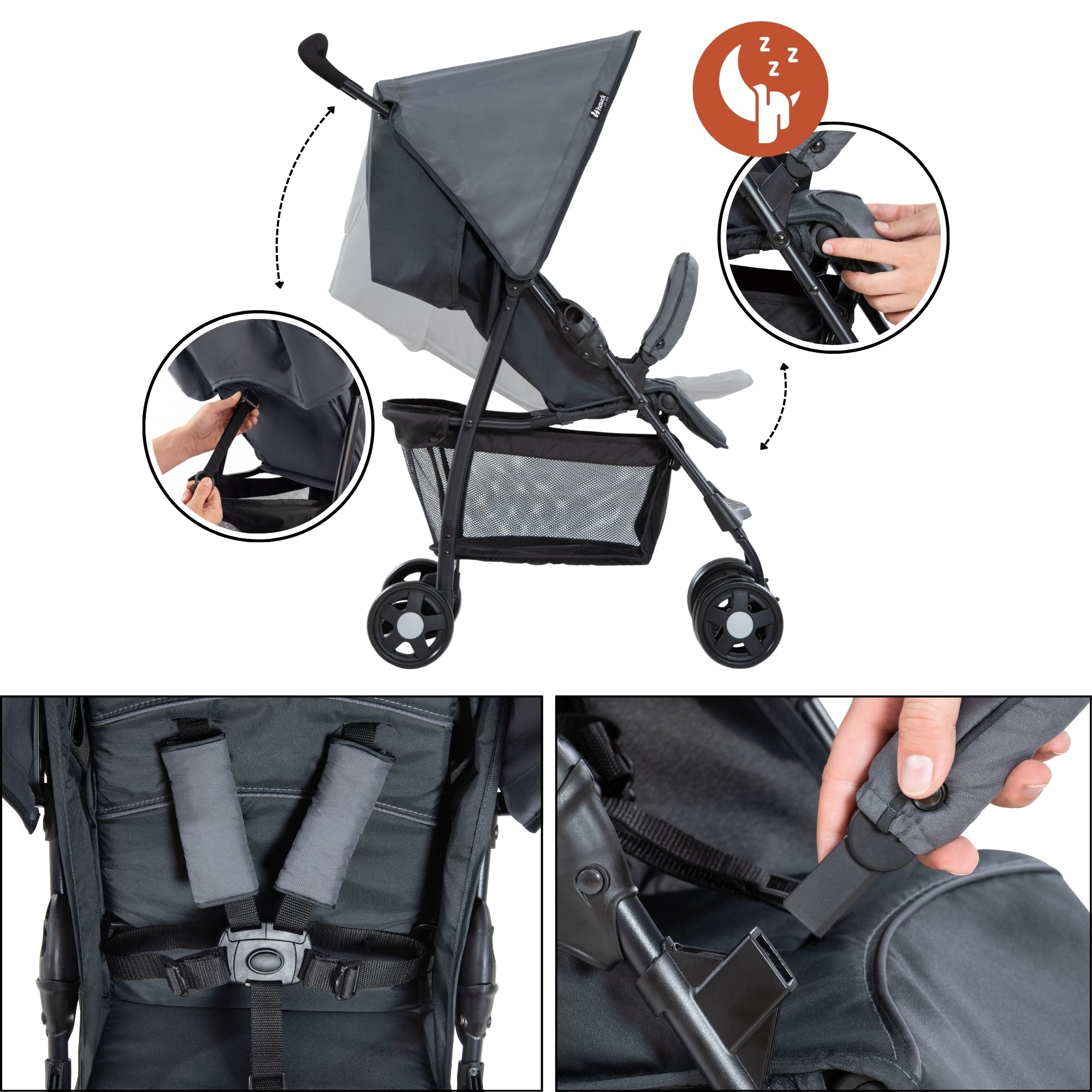hauck Sport T13 Lightweight Compact Foldable Stroller Pushchair, Charcoal Stone - VMInnovations