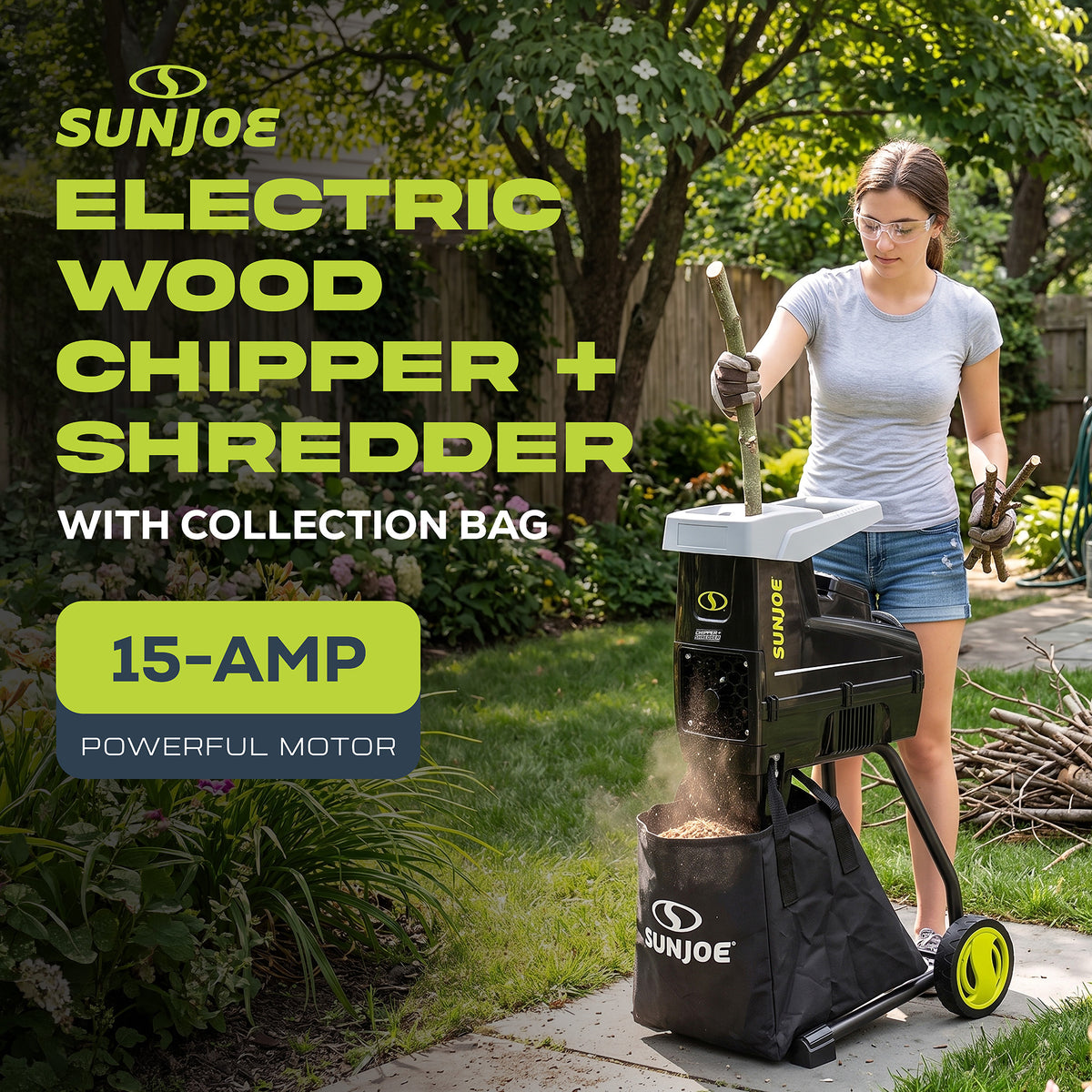Sun Joe Silent Wood Chipper Shredder, 15 Amp Machine with 1.7" Diameter (Used) - VMInnovations