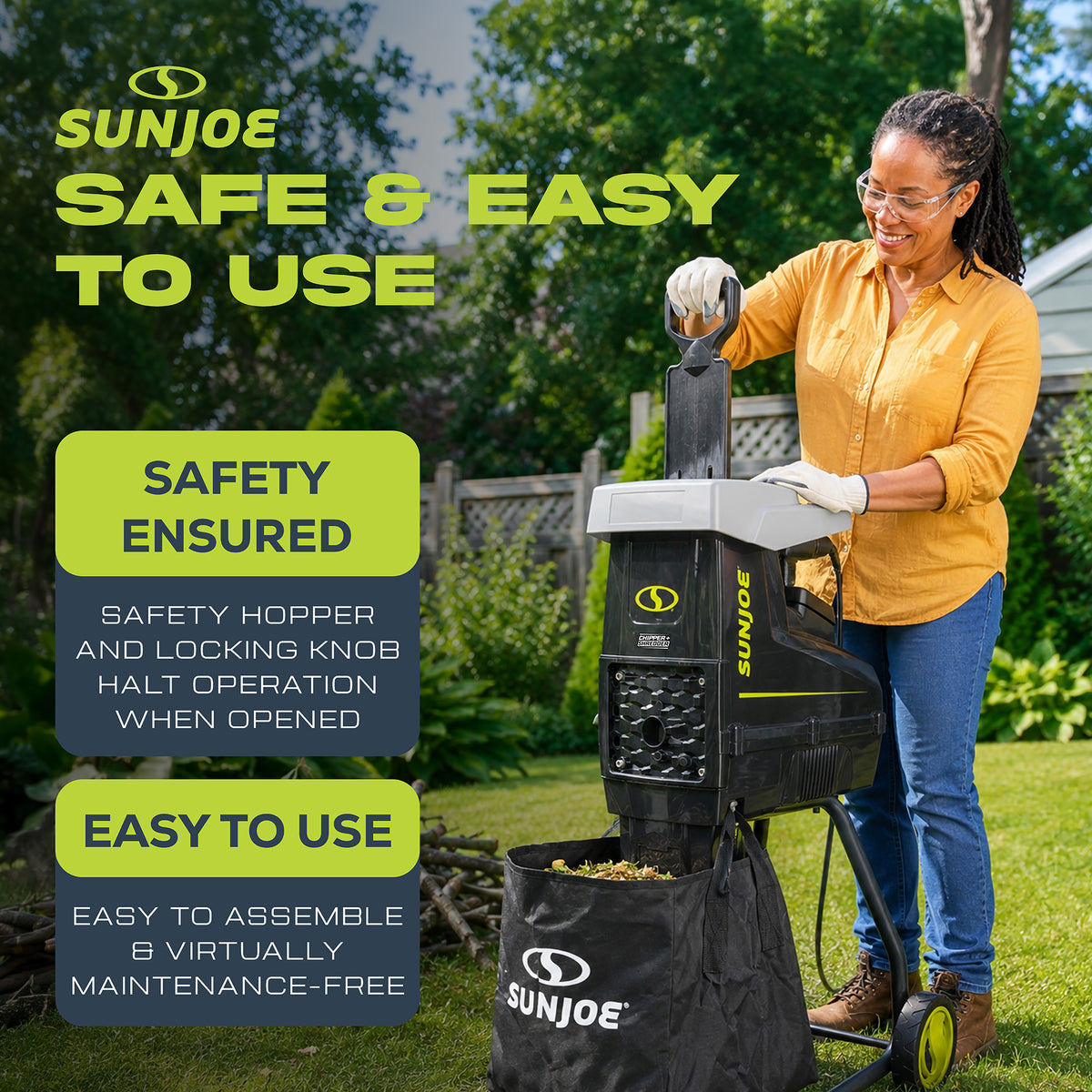 Sun Joe Silent Wood Chipper Shredder, 15 Amp Machine with 1.7" Diameter (Used) - VMInnovations