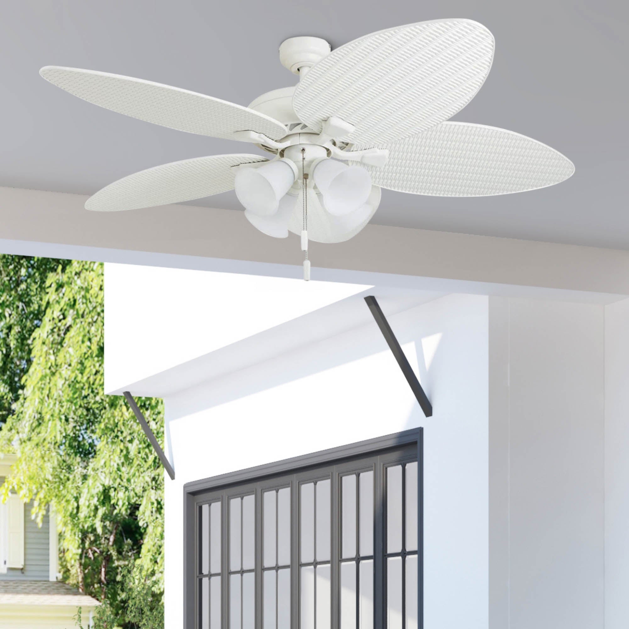 Prominence Home Palm Lake 52" Indoor Outdoor Ceiling Fan with Pull Chain, White - VMInnovations