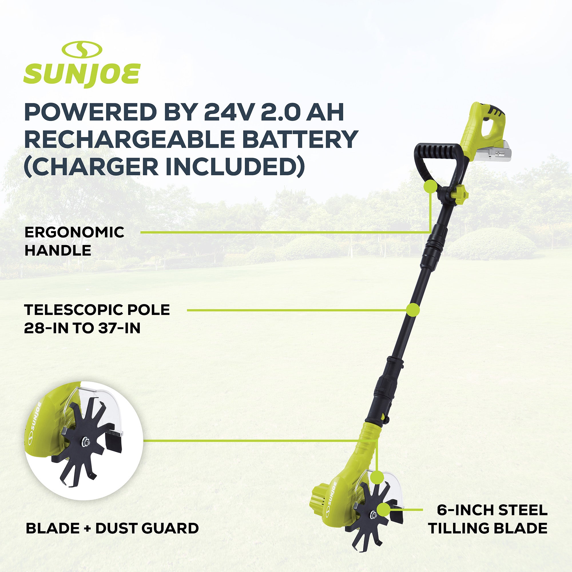 Sun Joe 24 Volt Cordless Telescoping Cultivator/Weeder with 250W Motor, TJW24C - VMInnovations