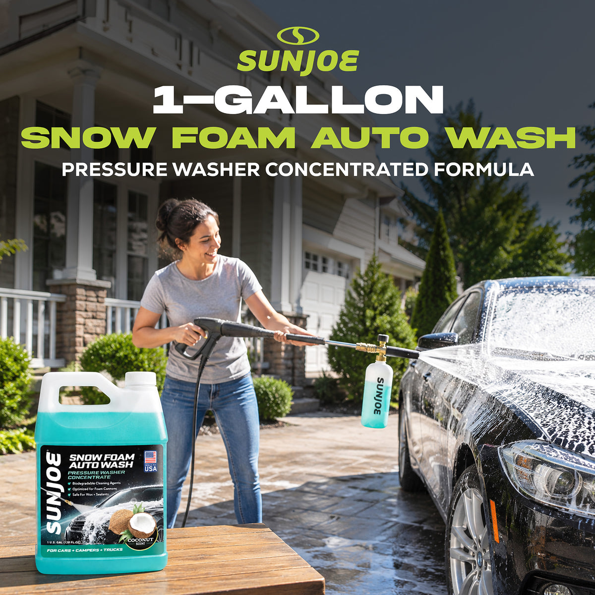 Sun Joe Premium Snow Foam Coconut Scent Car Washing Soap & Cleaner, 1 Gallon - VMInnovations
