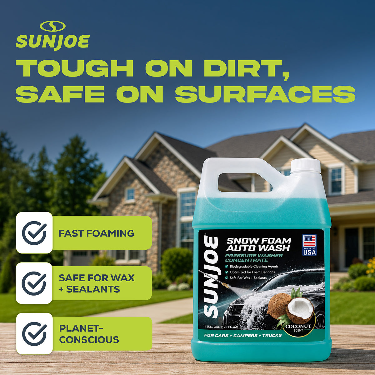 Sun Joe Premium Snow Foam Coconut Scent Car Washing Soap & Cleaner, 1 Gallon - VMInnovations