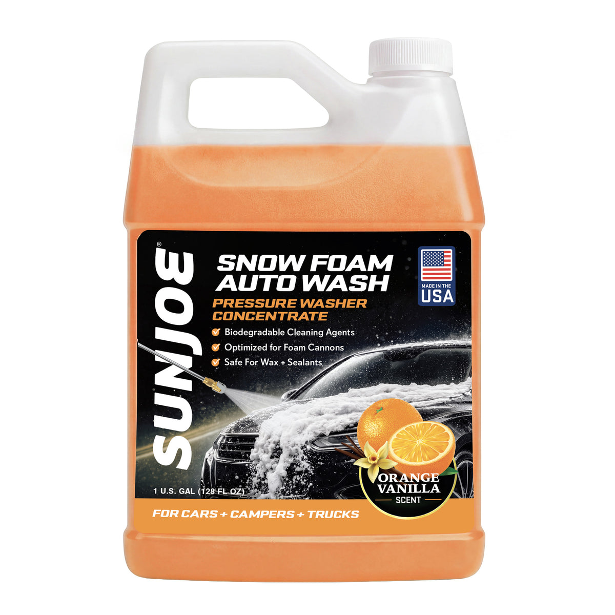 Sun Joe Premium Snow Foam Car Soap Cleaner, 1 Gal, Orange-Vanilla, SPX-FCS1G-CRM - VMInnovations