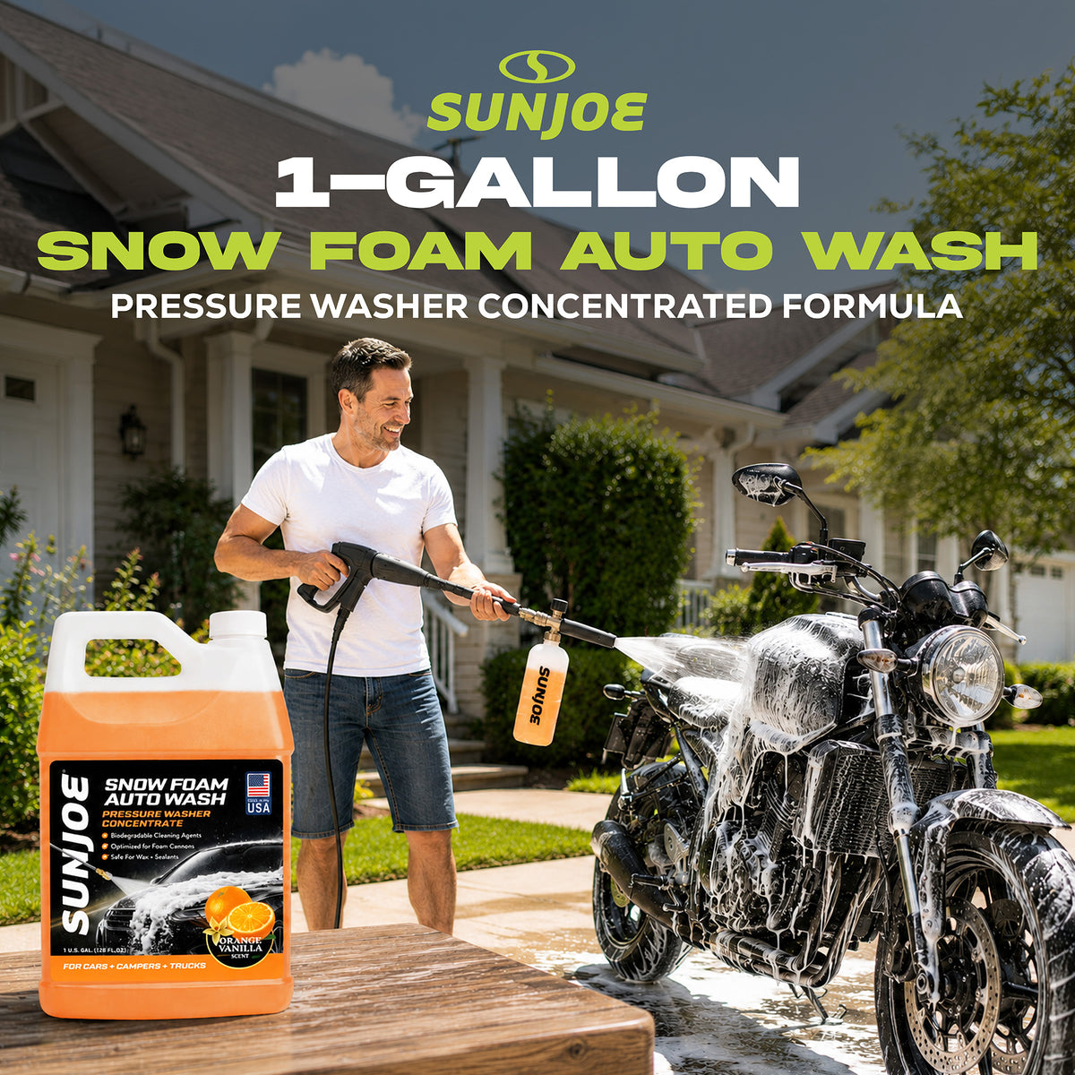 Sun Joe Premium Snow Foam Car Soap Cleaner, 1 Gal, Orange-Vanilla, SPX-FCS1G-CRM - VMInnovations
