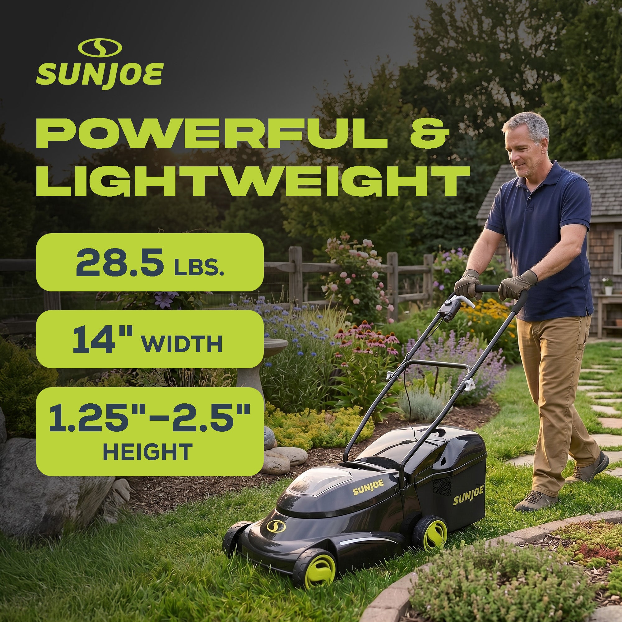 Sun Joe Cordless, Brushless Lawn Mower Kit, Rear Grass Bag, Green, MJ24C-14-XR