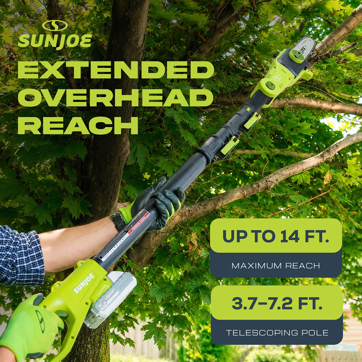Sun Joe 24V Cordless Pole Chainsaw Electric Telescope Tree Trimmer, 24V-PS8-LTE
